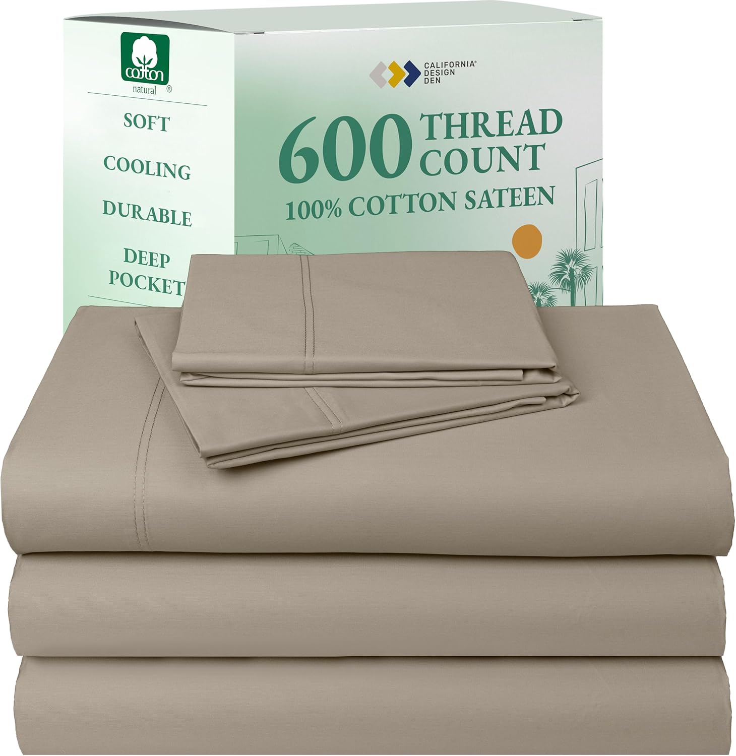 California Design Den Queen Sheet Set - Luxury 600 Thread Count Sateen, 100% Cotton Deep Pocket Queen Sheets with All Around Elastic, Snug Fit, Hotel Quality Bedding Set - White - Image 62