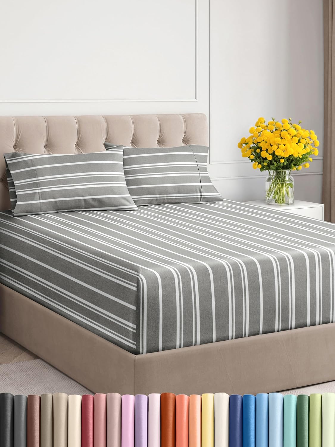 Extra Deep Cal King Sheet Set - 6 Piece Breathable & Cooling Sheets - Hotel Luxury Bed Sheets Set - Easy & Secure Fit - Soft, Wrinkle Free & Comfy Sheets Set - Grey Sheet Set with Extra Deep Pockets - Image 48