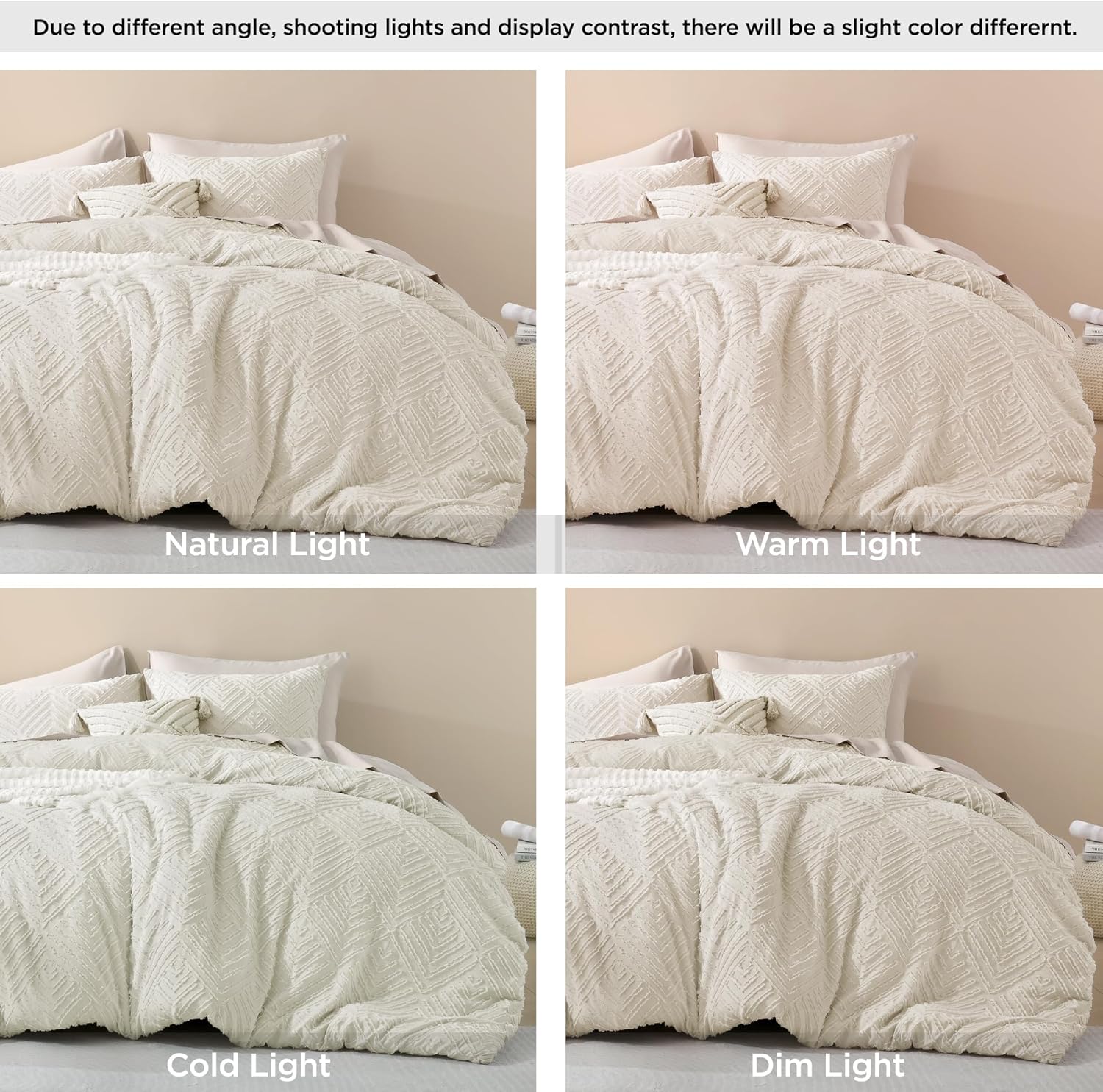 Litanika California King Comforter Set Beige, 3 Pieces Cream Tufted Boho Farmhouse Bedding Comforter Sets, Lightweight Fluffy Comforter Bed Set for All Season (104x96In Comforter and 2 Pillowcases) - Image 4