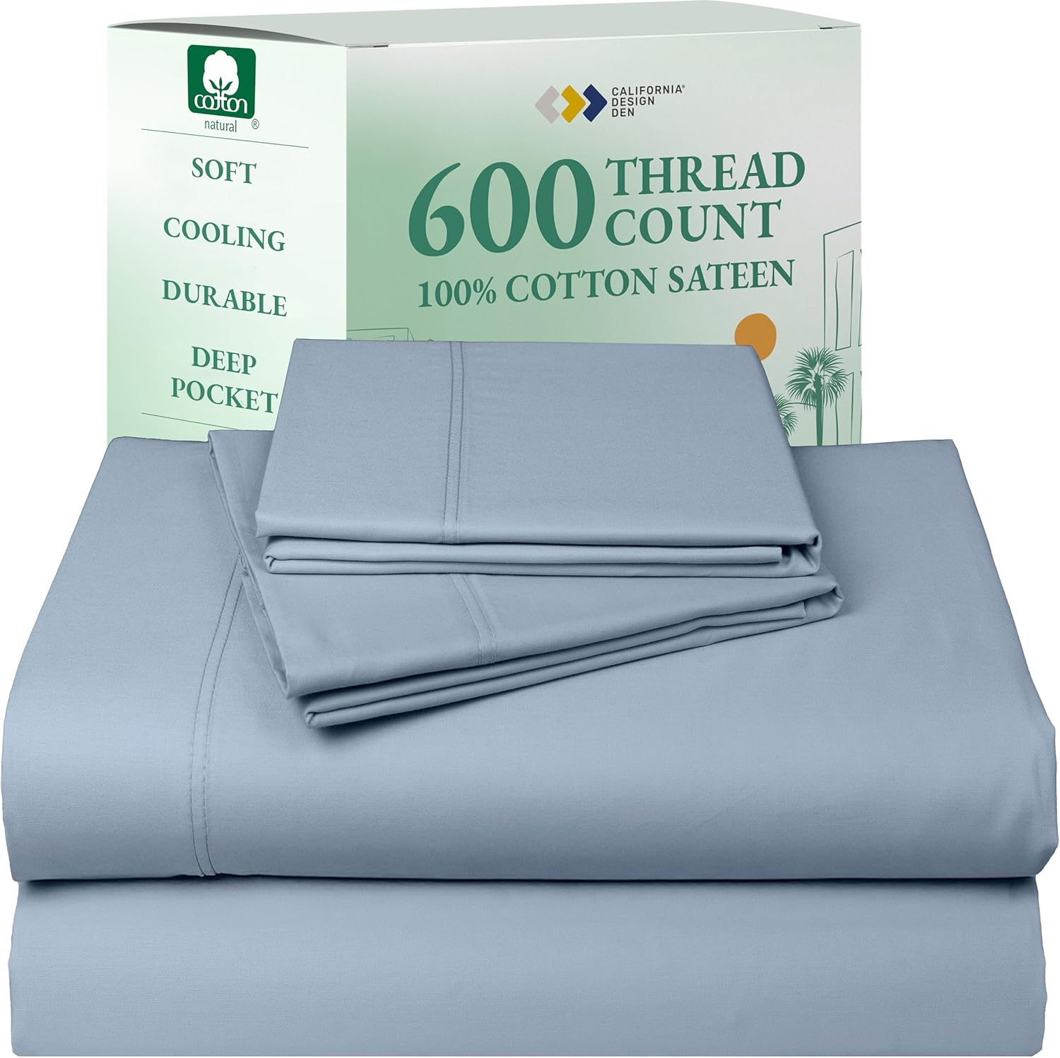 California Design Den Queen Sheet Set - Luxury 600 Thread Count Sateen, 100% Cotton Deep Pocket Queen Sheets with All Around Elastic, Snug Fit, Hotel Quality Bedding Set - White - Image 32