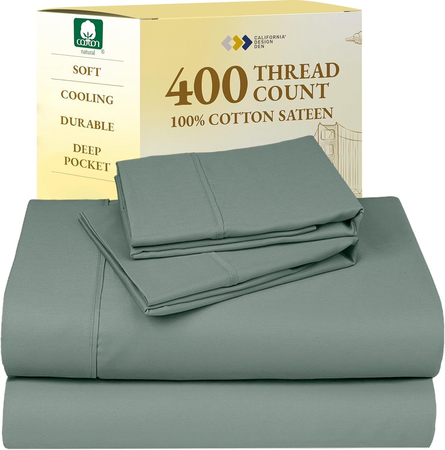 California Design Den King Size Sheets Set - Soft 400 Thread Count Sateen, Natural 100% Cotton Sheets King Size, Deep Pockets with All Around Elastic for a Snug Fit, Cool & Durable Bedding - White - Image 63