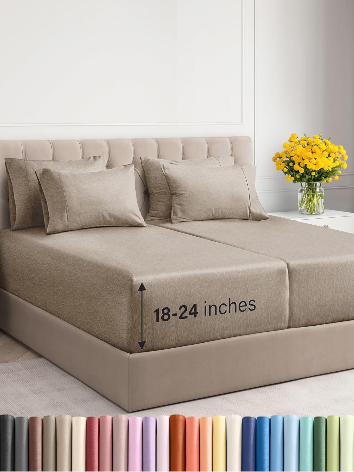 Extra Deep Cal King Sheet Set - 6 Piece Breathable & Cooling Sheets - Hotel Luxury Bed Sheets Set - Easy & Secure Fit - Soft, Wrinkle Free & Comfy Sheets Set - Grey Sheet Set with Extra Deep Pockets - Image 109