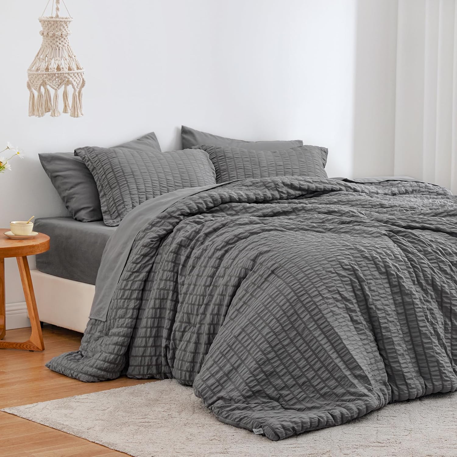Love's cabin Seersucker Black 7 Pieces Comforter Set Full, All Season Lightweight Bedding Set, Full Bed in a Bag Comforter Set with Comforter, Flat Sheet, Fitted Sheet, Pillowcase and Pillow Sham - Image 13