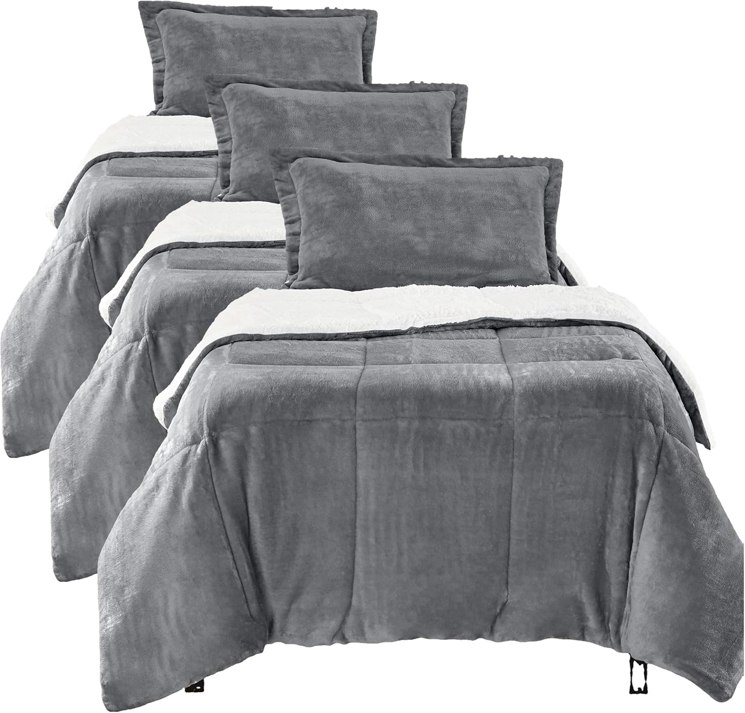 Amazon Basics 3 Piece Bedding Set, Micromink Sherpa, Ultra-Soft, Warm All Season Comforter, King, Charcoal, Solid - Image 9