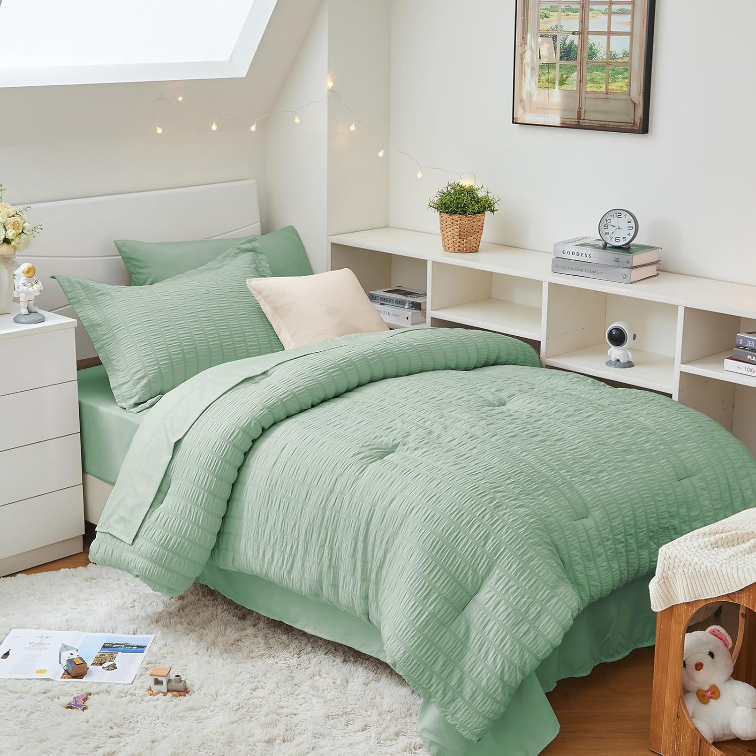 HYMOKEGE Queen Comforter Set Seersucker 7 Pieces, All Season Luxury Bed in a Bag for Bedroom, Bedding Set with Comforters, Sheets, Pillowcases & Shams, Dark Grey - Image 16