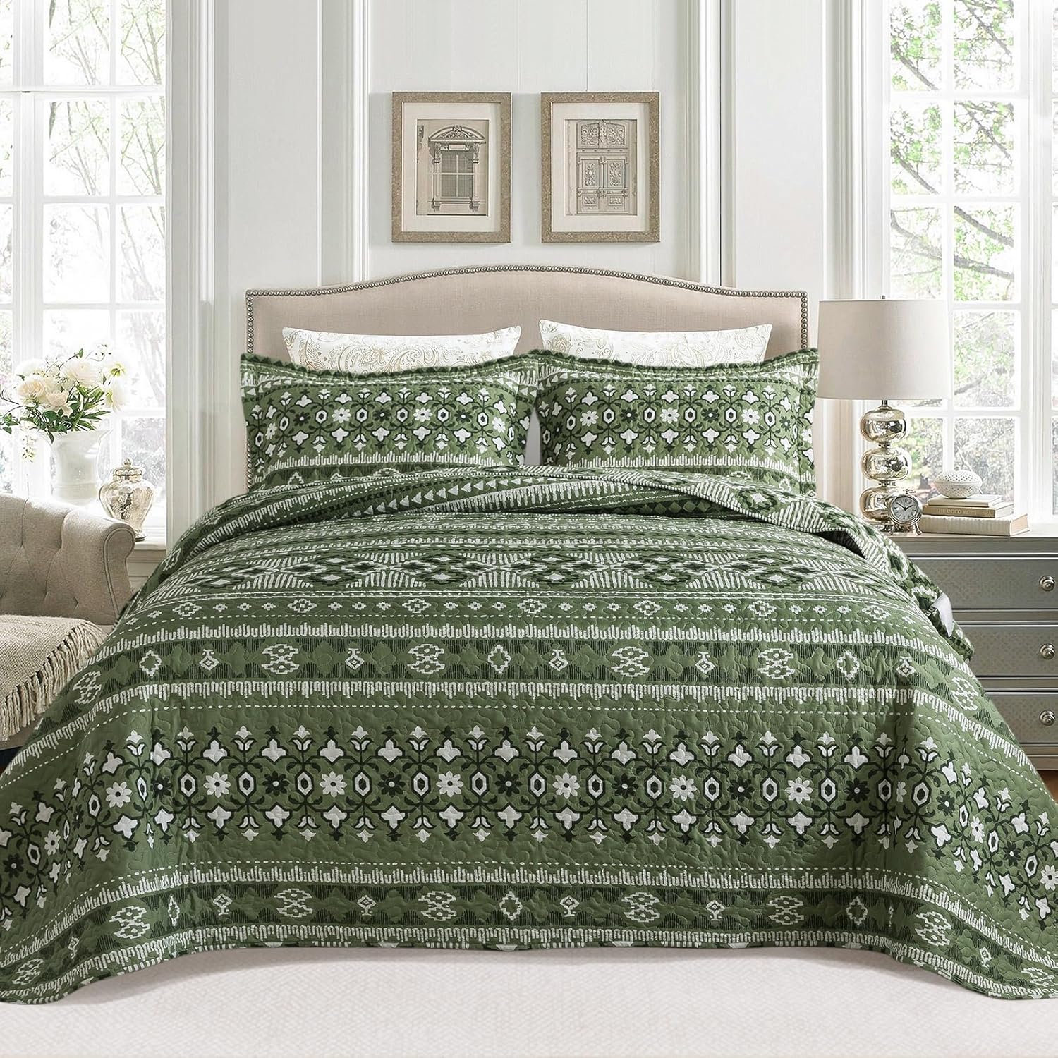 BEDIFANY Cotton King Size Quilt Sets, Lightweight King Quilt Bedding Set (98 x 106 inch) Garden Style Floral Bedspread King Size Coverlet Set for Bed Decorations - All Seasons, 3 Pieces - Image 24