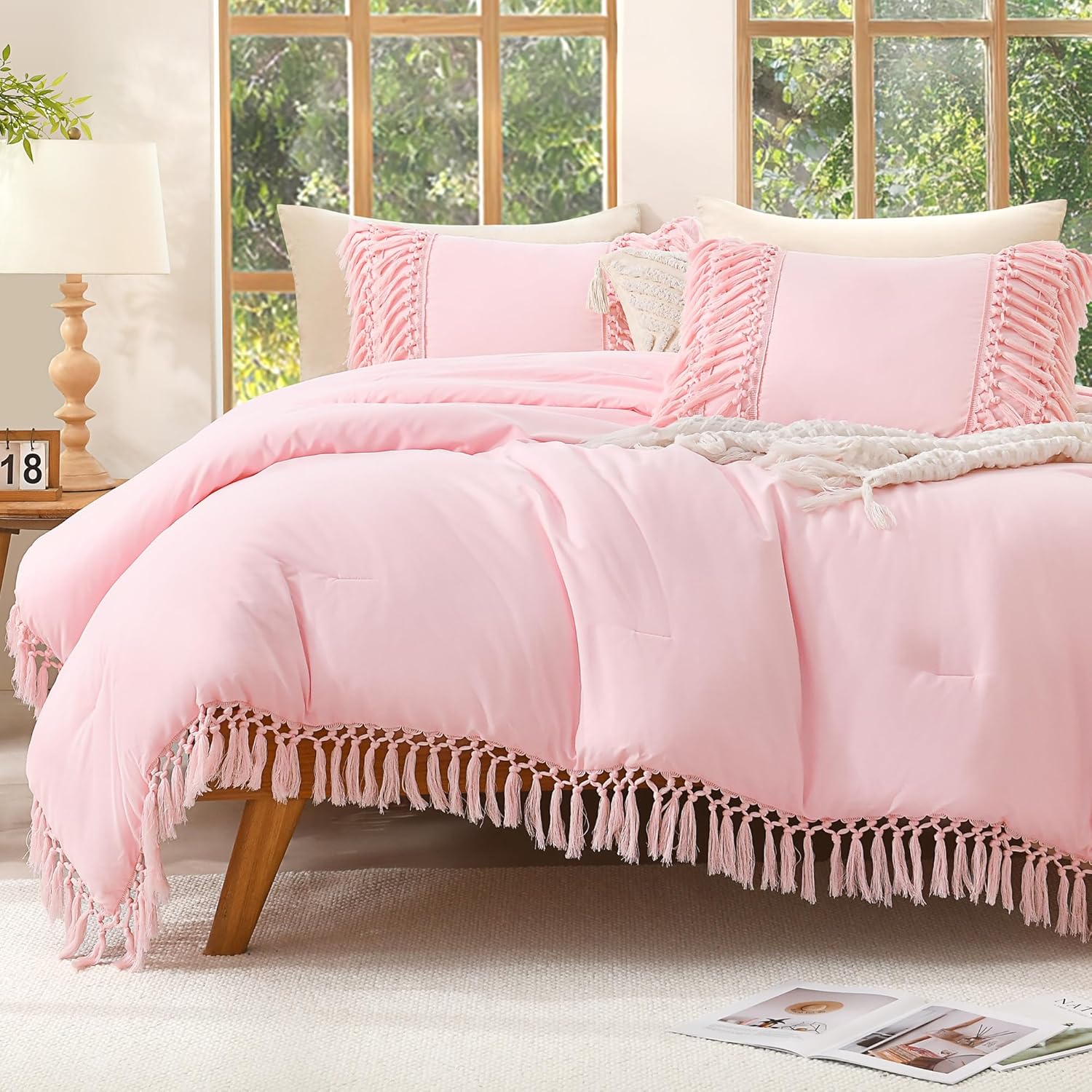 Andency Comforter Queen Size Set Beige, 3 Pieces Tassel Boho Lightweight Winter Bedding Comforters & Sets, All Season Bed Set (90x90In Comforter & 2 Pillowcases) - Image 12