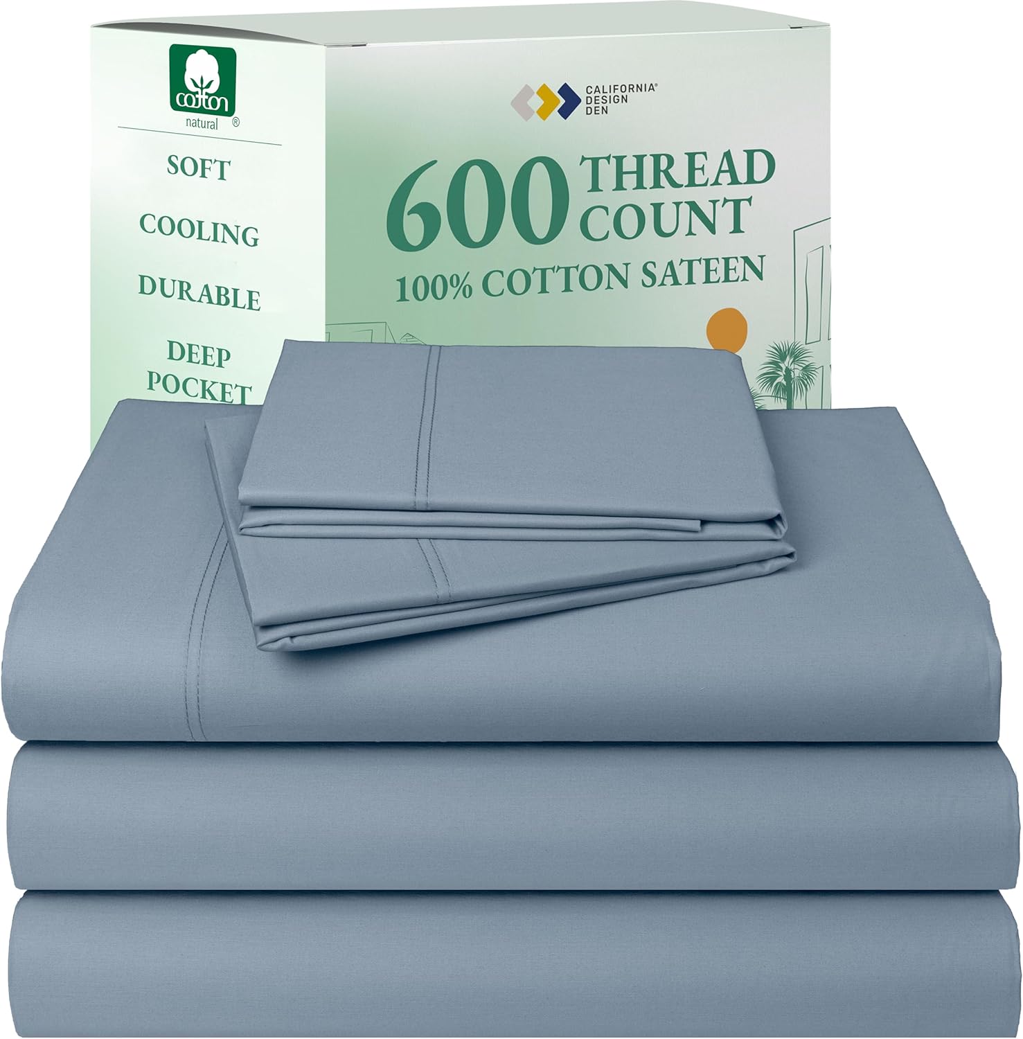 California Design Den Queen Sheet Set - Luxury 600 Thread Count Sateen, 100% Cotton Deep Pocket Queen Sheets with All Around Elastic, Snug Fit, Hotel Quality Bedding Set - White - Image 60