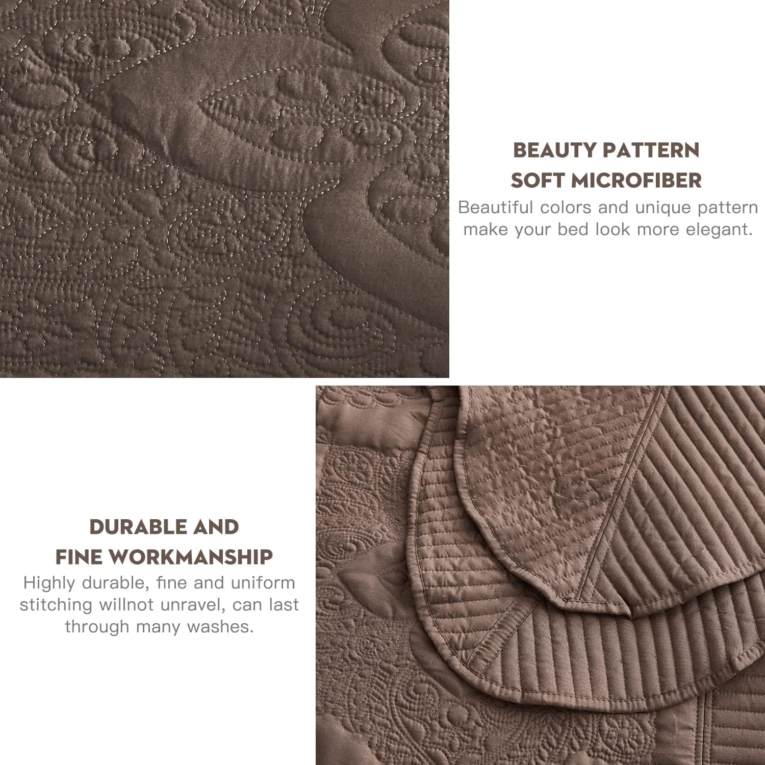 HZ & HY Oversized King Bedspread 128x120 Extra Wide, Quilted Coverlet Bedding Set, Lightweight Thin Comforter, Reversible, 5 Piece, 100% Microfiber, Mocha - Image 5