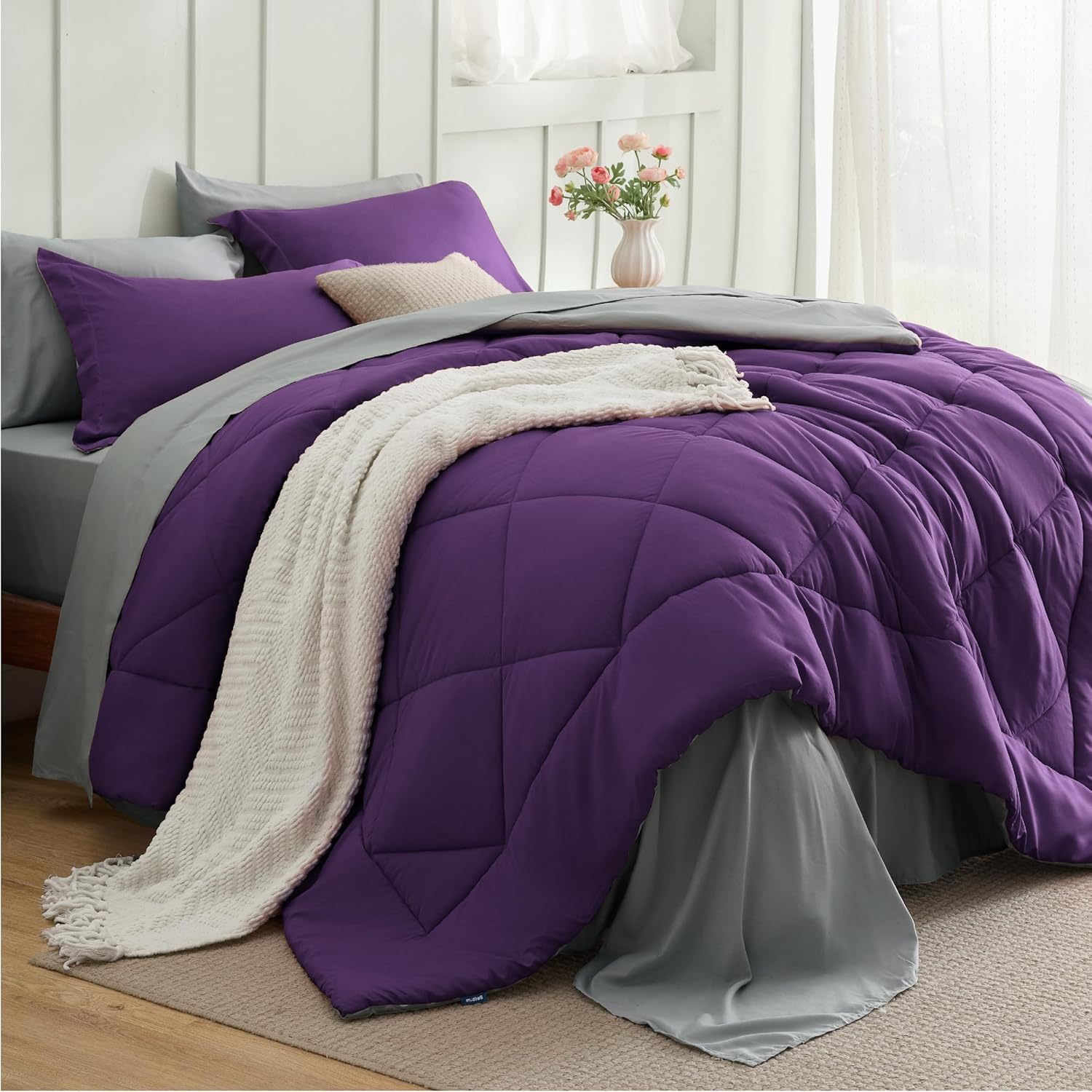 Bedsure Queen Comforter Set - 7 Pieces Reversible Grey Bedding, Queen Size Bed Set for All Seasons, Bed in a Bag with Down Alternative Comforter, Sheets, Pillowcases & Shams - Image 22