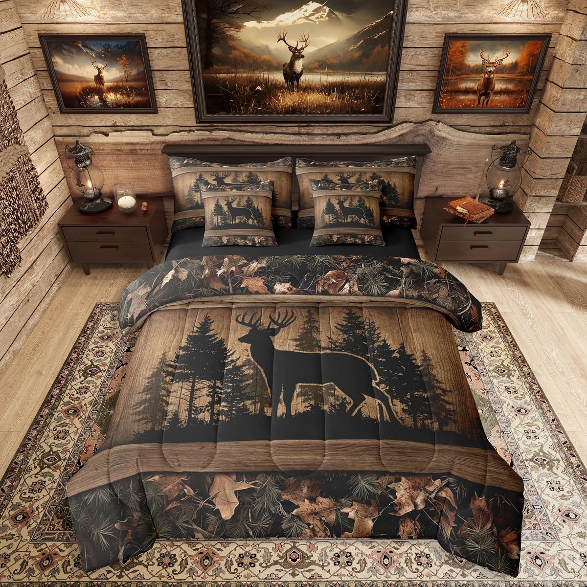 Erosebridal 7 Piece Camo Mallard Duck Comforter Set with Sheets for Kids Boys Men Rustic Farmhouse Cabin Bed in A Bag Queen,Hunting Woodland Duck Bedding Set Country Wood Board Animal Bed Set - Image 7