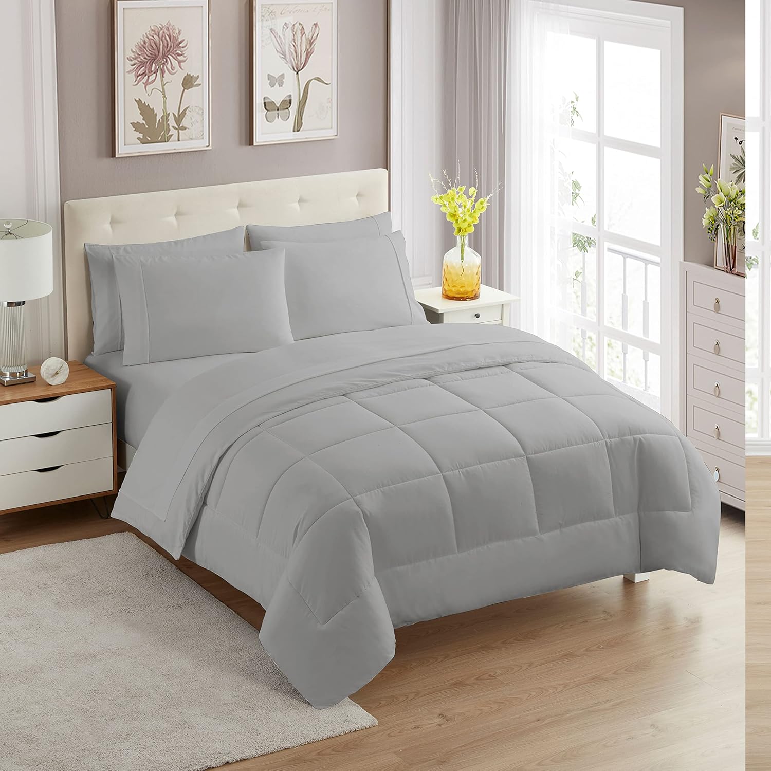 Sweet Home Collection 5 Piece Comforter Set Bag Solid Color All Season Soft Down Alternative Blanket & Luxurious Microfiber Bed Sheets, Black, Twin - Image 109