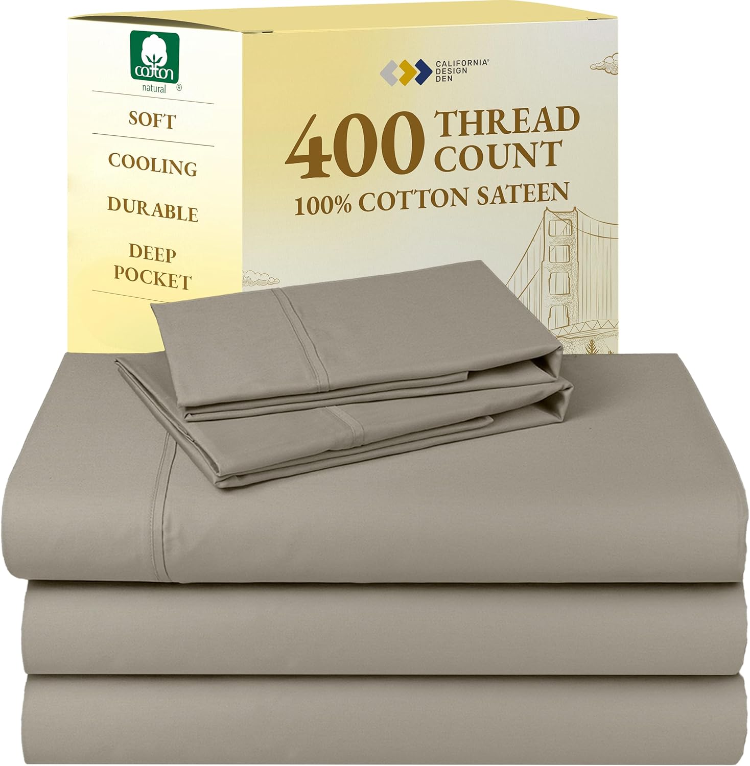 California Design Den King Size Sheets Set - Soft 400 Thread Count Sateen, Natural 100% Cotton Sheets King Size, Deep Pockets with All Around Elastic for a Snug Fit, Cool & Durable Bedding - White - Image 82