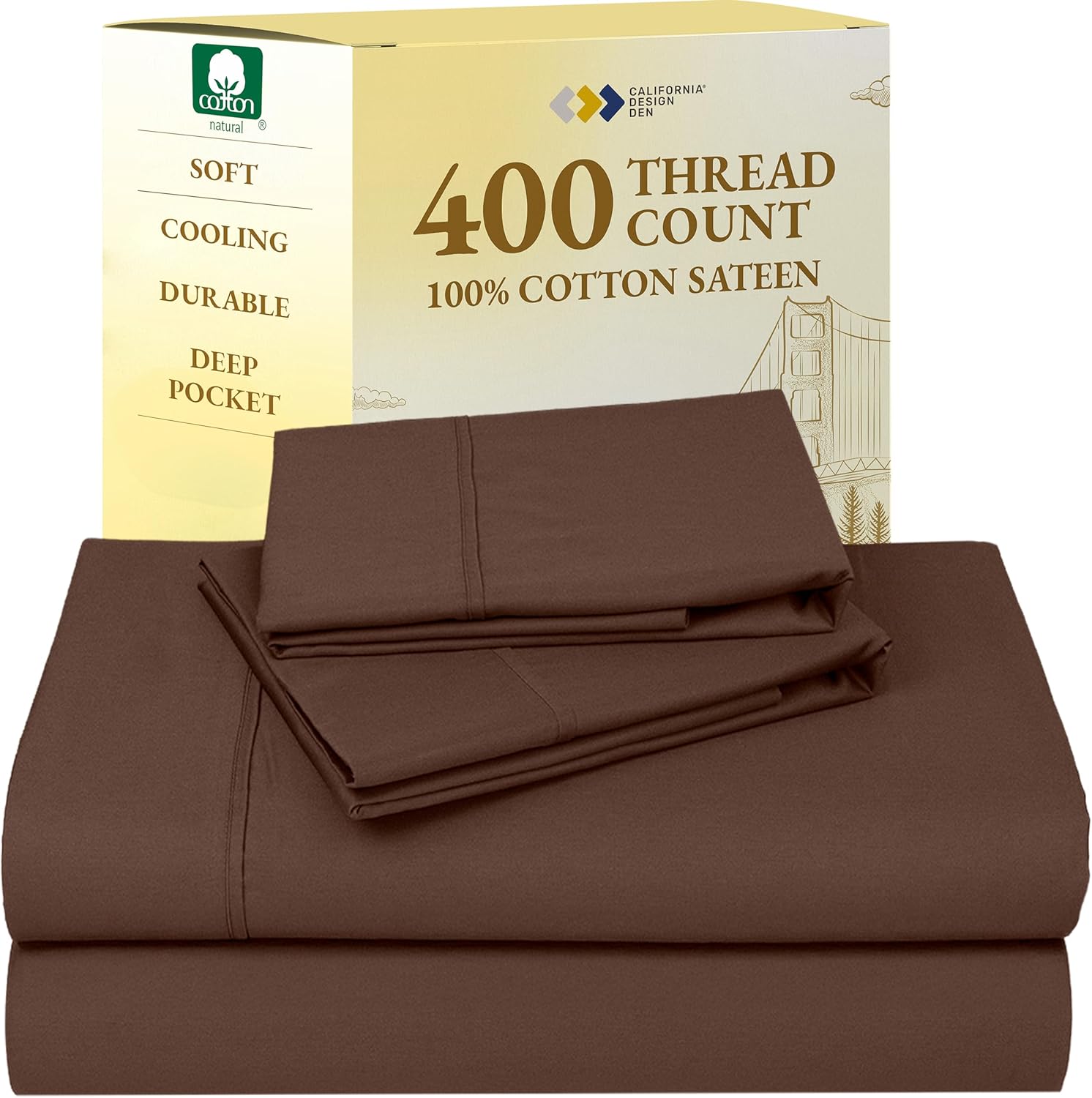 California Design Den King Size Sheets Set - Soft 400 Thread Count Sateen, Natural 100% Cotton Sheets King Size, Deep Pockets with All Around Elastic for a Snug Fit, Cool & Durable Bedding - White - Image 84