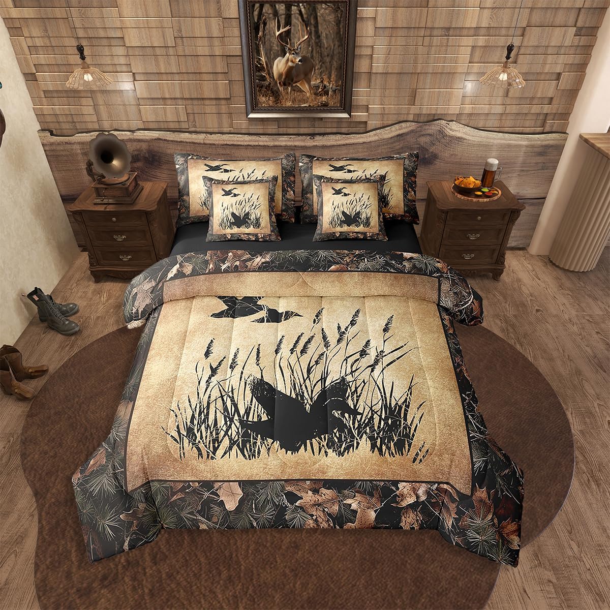 Erosebridal 7 Piece Camo Mallard Duck Comforter Set with Sheets for Kids Boys Men Rustic Farmhouse Cabin Bed in A Bag Queen,Hunting Woodland Duck Bedding Set Country Wood Board Animal Bed Set - Image 16