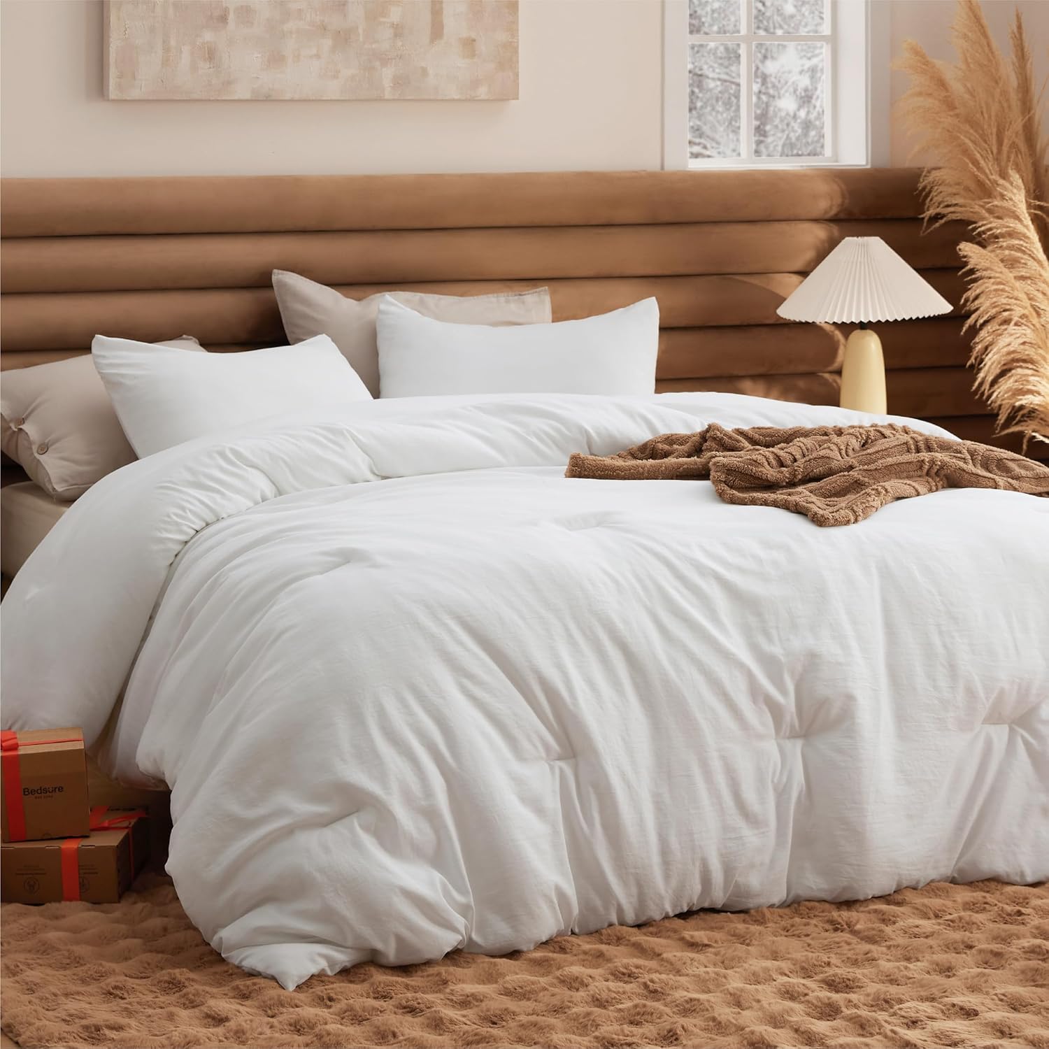 Bedsure King Size Comforter Set, Beige Soft Prewashed Bedding for All Seasons, 3 Pieces GentleSoft™ Warm Down Alternative Bed Set, 1 Lightweight Comforter (104"x90") and 2 Pillowcases (20"x36") - Image 8