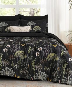 Yiran King Size Comforter Set, 7 Piece Comforter Floral Black Green Bedding Set, Soft Bed in a Bag King, Comforter, Sheets, Pillowcases & Shams