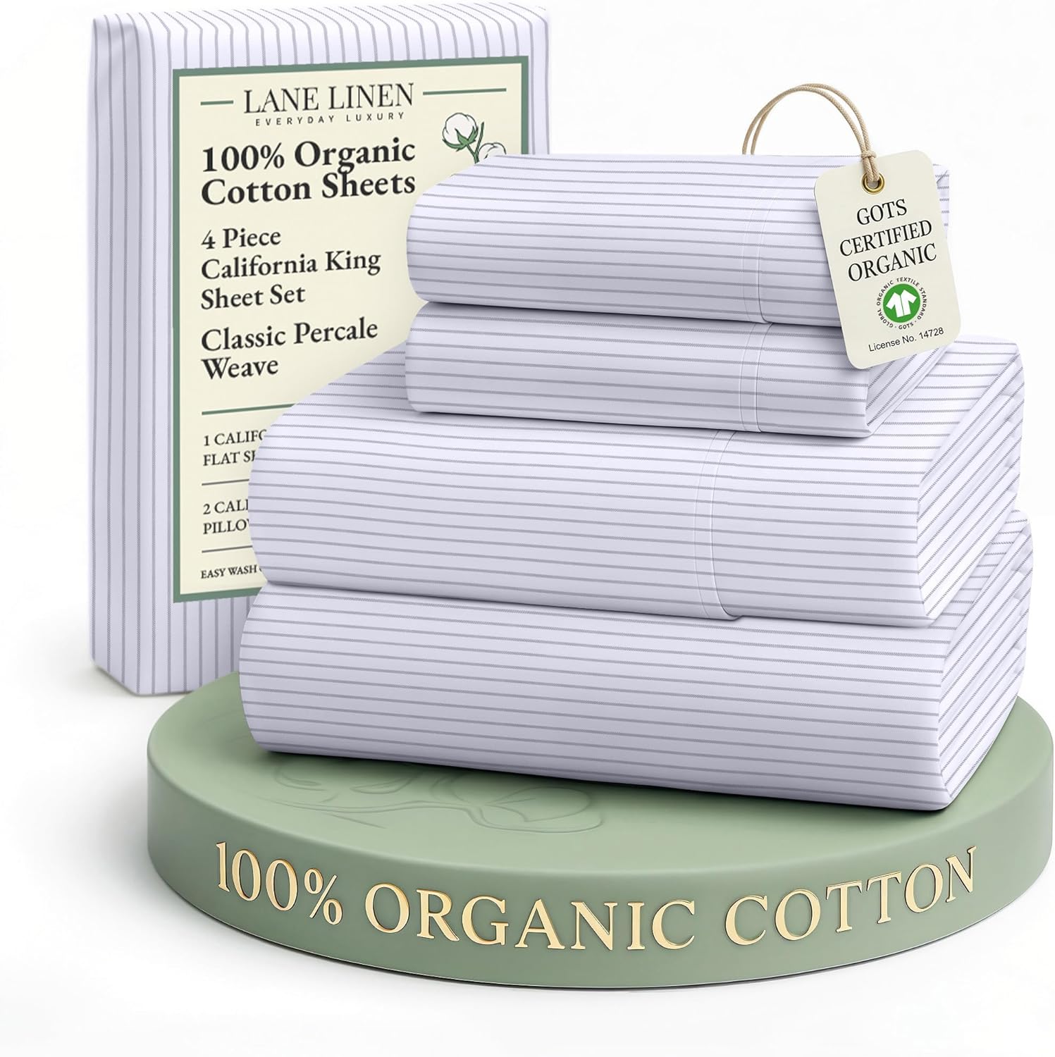 LANE LINEN 100% Organic Cotton King Size Sheets Set, Soft & Comfy All Season Breathable Sheets King Size, Percale Weave Fully Elasticized Eco Friendly Naturally Cooling King White Bed Sheets - Image 162
