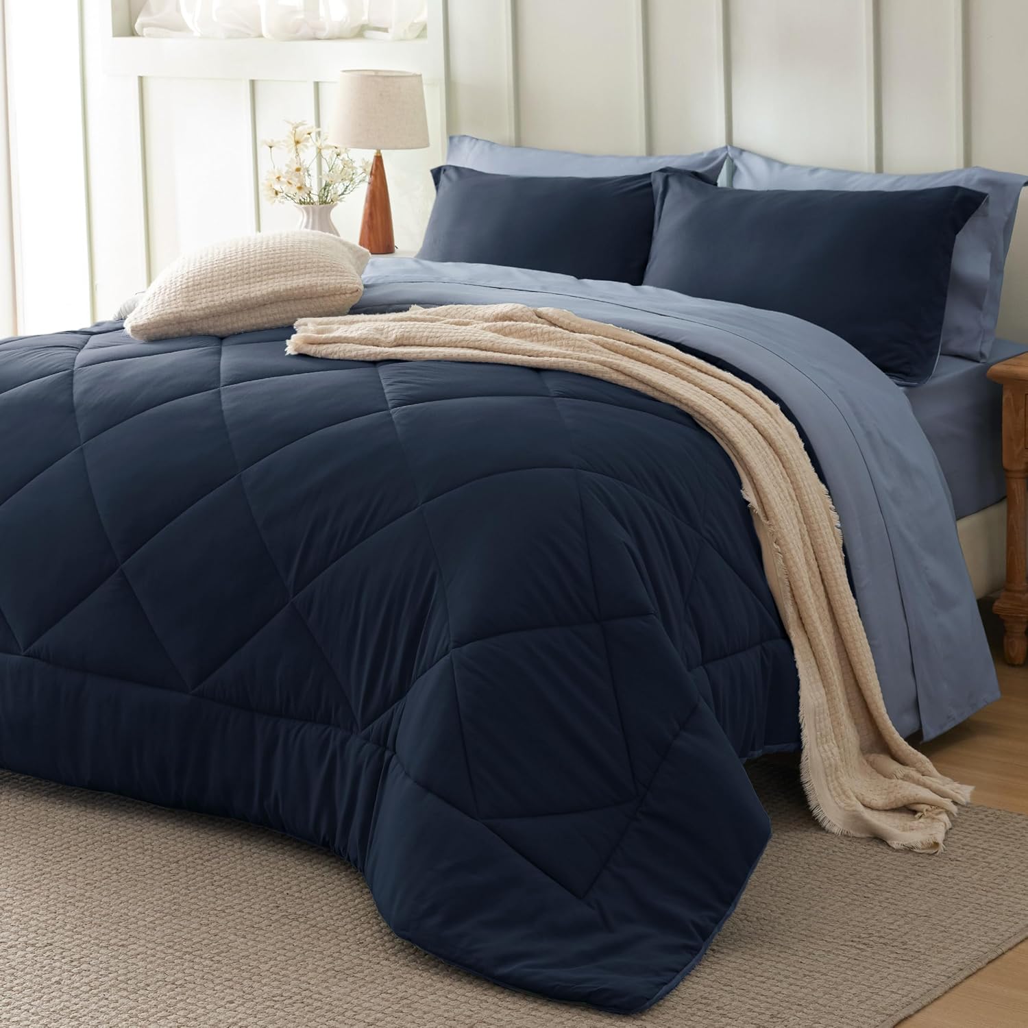 Bedsure Queen Comforter Set - 7 Pieces Reversible Grey Bedding, Queen Size Bed Set for All Seasons, Bed in a Bag with Down Alternative Comforter, Sheets, Pillowcases & Shams - Image 14