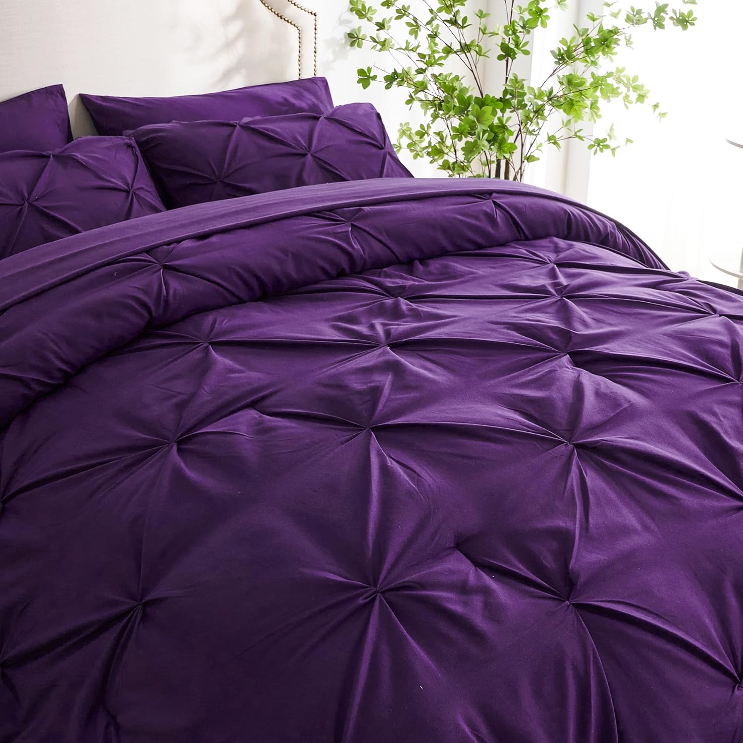 Ubauba 7pc Purple Comforter Set Queen Size with Sheets, Pintuck 7 Piece Bedding Comforters Bed in a Bag for All Season, Pinched Pleat Bed Set with Comforter (Purple,Queen) - Image 4
