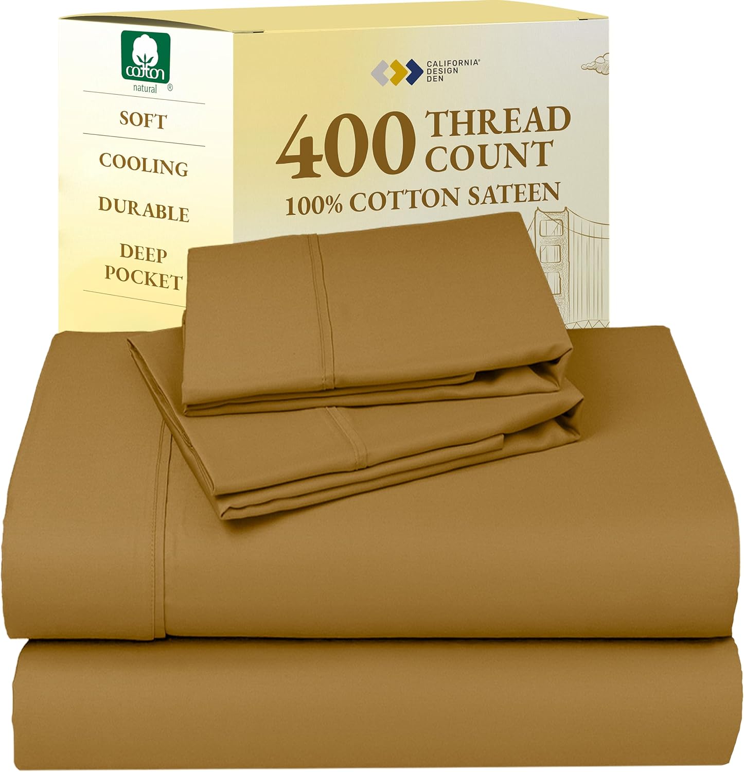 California Design Den King Size Sheets Set - Soft 400 Thread Count Sateen, Natural 100% Cotton Sheets King Size, Deep Pockets with All Around Elastic for a Snug Fit, Cool & Durable Bedding - White - Image 86