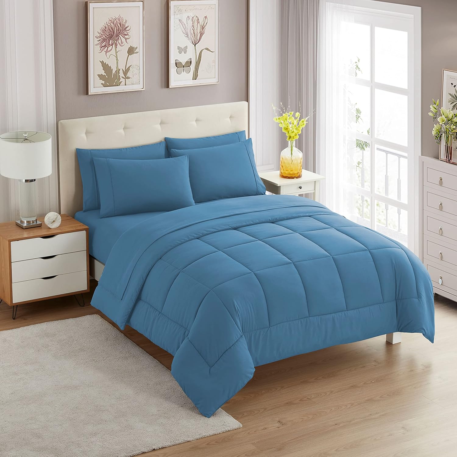 Sweet Home Collection 5 Piece Comforter Set Bag Solid Color All Season Soft Down Alternative Blanket & Luxurious Microfiber Bed Sheets, Black, Twin - Image 50