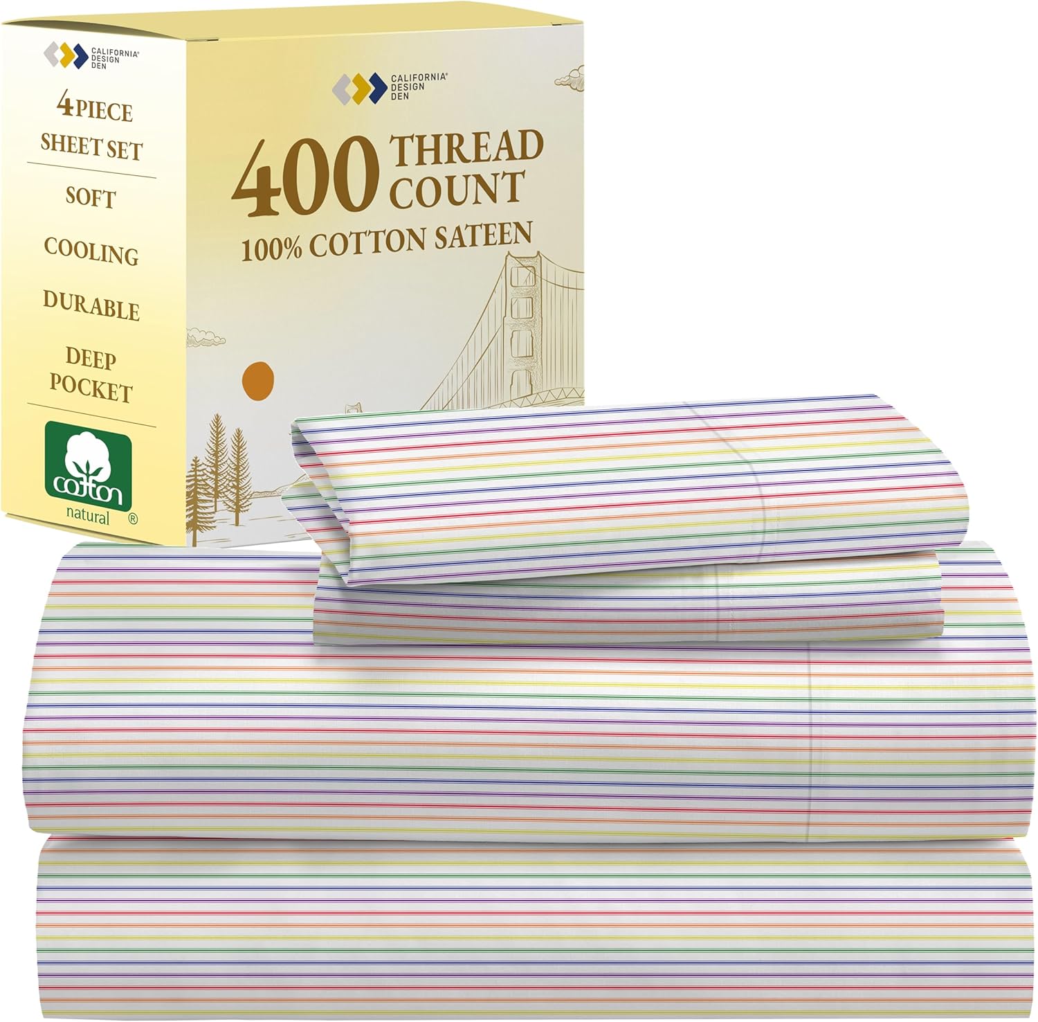 California Design Den King Size Sheets Set - Soft 400 Thread Count Sateen, Natural 100% Cotton Sheets King Size, Deep Pockets with All Around Elastic for a Snug Fit, Cool & Durable Bedding - White - Image 90