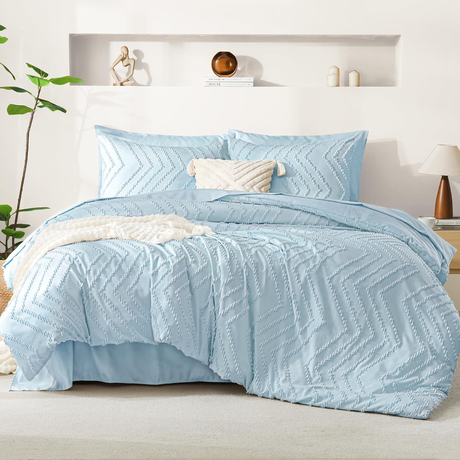 Litanika California King Size Comforter Set with Sheets Beige - 7 Pieces Bed in a Bag Cal King Chevron Tufted Complete Bedding Sets with Comforter, Sheets, Pillowcases & Shams - Image 31