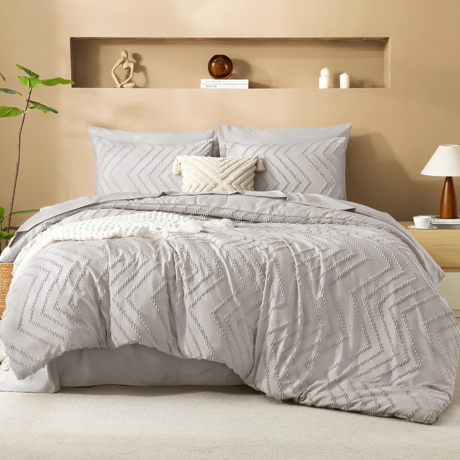 Litanika California King Size Comforter Set with Sheets Beige - 7 Pieces Bed in a Bag Cal King Chevron Tufted Complete Bedding Sets with Comforter, Sheets, Pillowcases & Shams - Image 21
