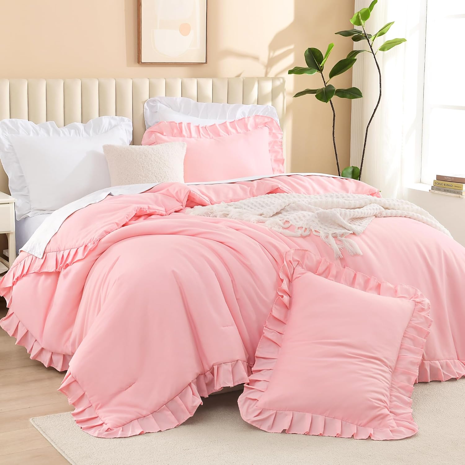 Litanika Full Size Comforter Sets, 3 Pieces Blush Pink Ruffle Girls Women Cute Bedding Comforters & Sets, Lightweight Fluffy Microfiber as Gift (79x90In Comforter & 2 Pillowcases) - Image 23