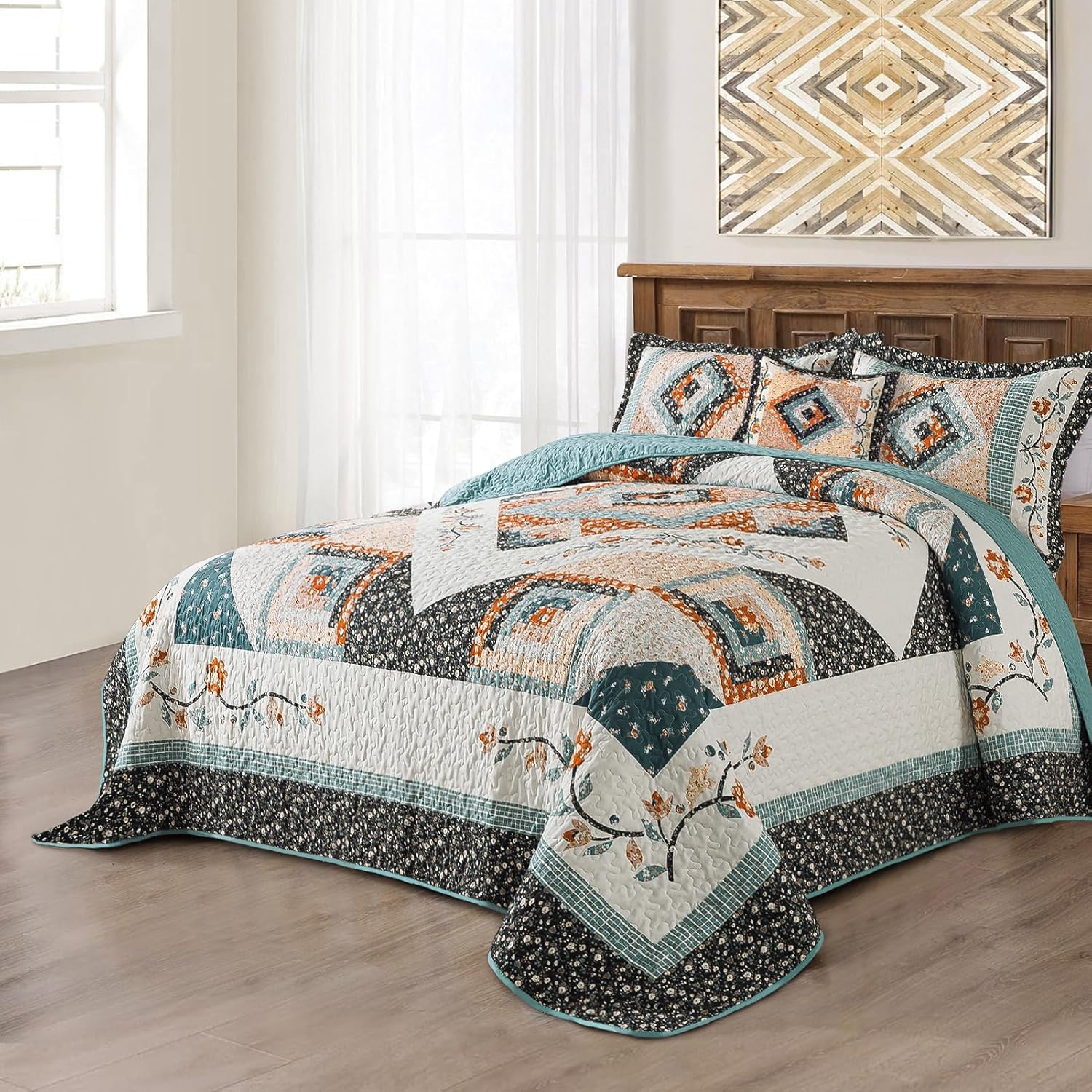 BEDIFANY Cotton King Size Quilt Sets, Lightweight King Quilt Bedding Set (98 x 106 inch) Garden Style Floral Bedspread King Size Coverlet Set for Bed Decorations - All Seasons, 3 Pieces - Image 2