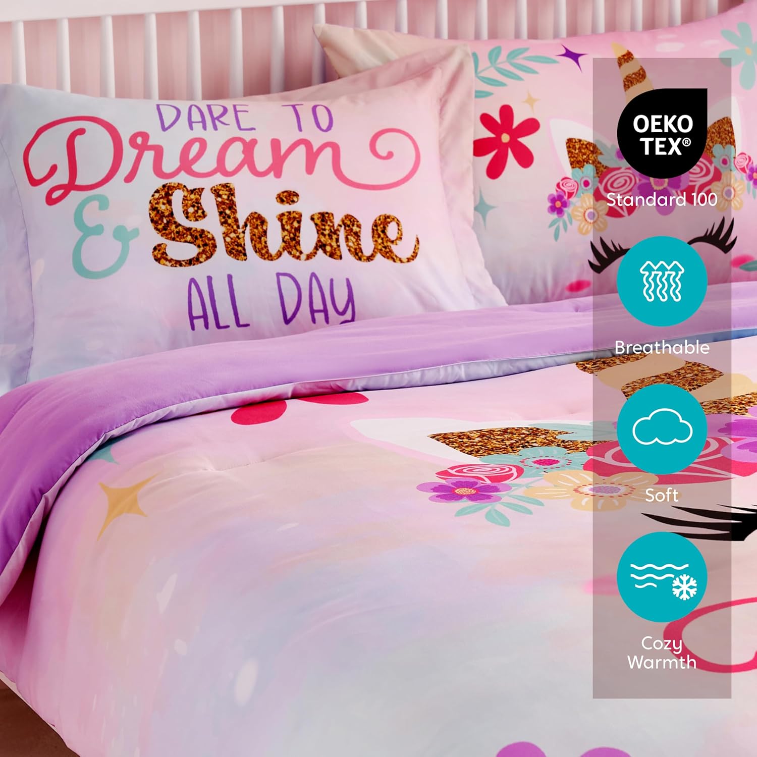 Joiedomi Kid Twin Comforter Set 5 Piece Unicorn Bedding Set for Boys Girls Super Soft Microfiber Bed in a Bag with Comforter Sheets Pillowcase Sham - Image 3