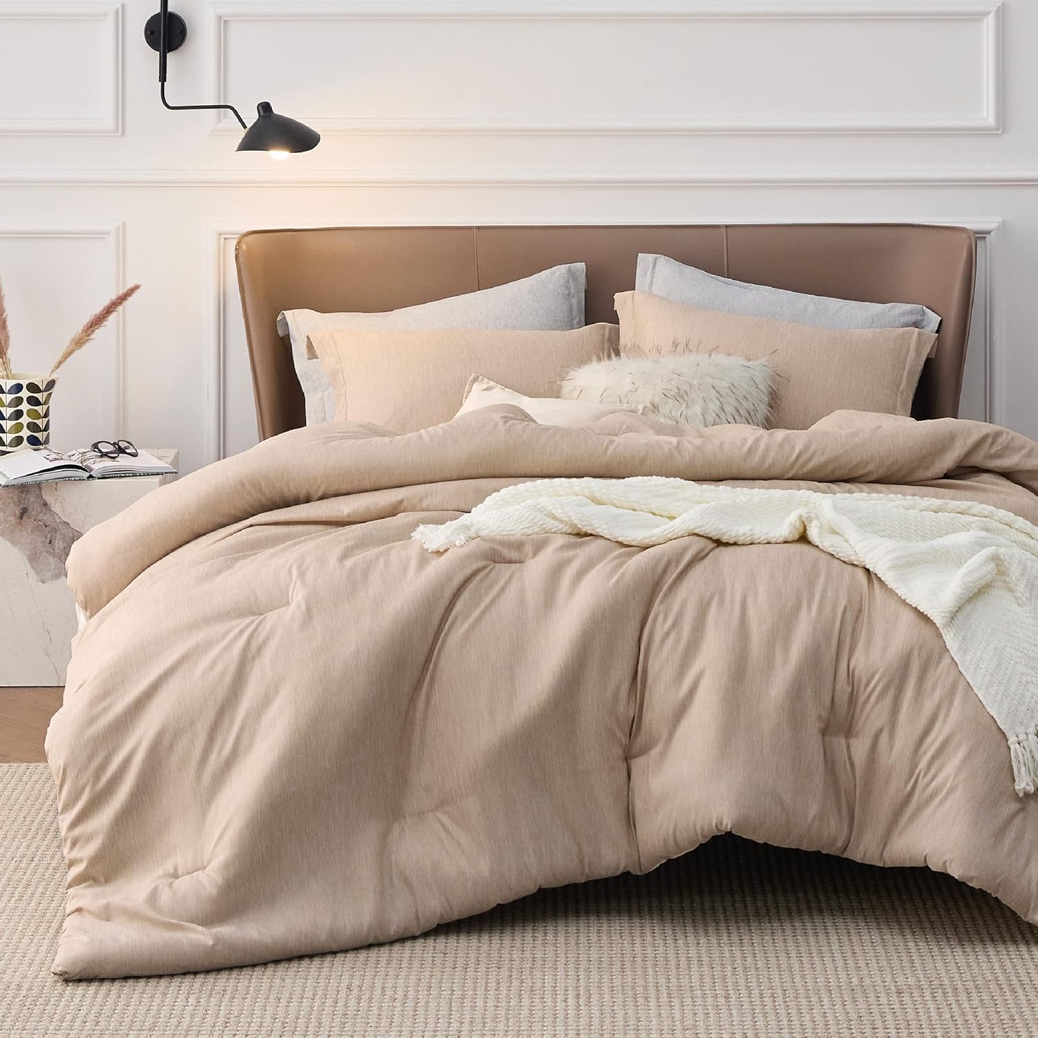 Bedsure Queen Comforter Set - Beige Soft Bedding for All Seasons, Cationic Dyed Bed Set, 3 Pieces, 1 Queen Size Comforter (90"x90") and 2 Pillow Shams (20"x26"+2") - Image 47