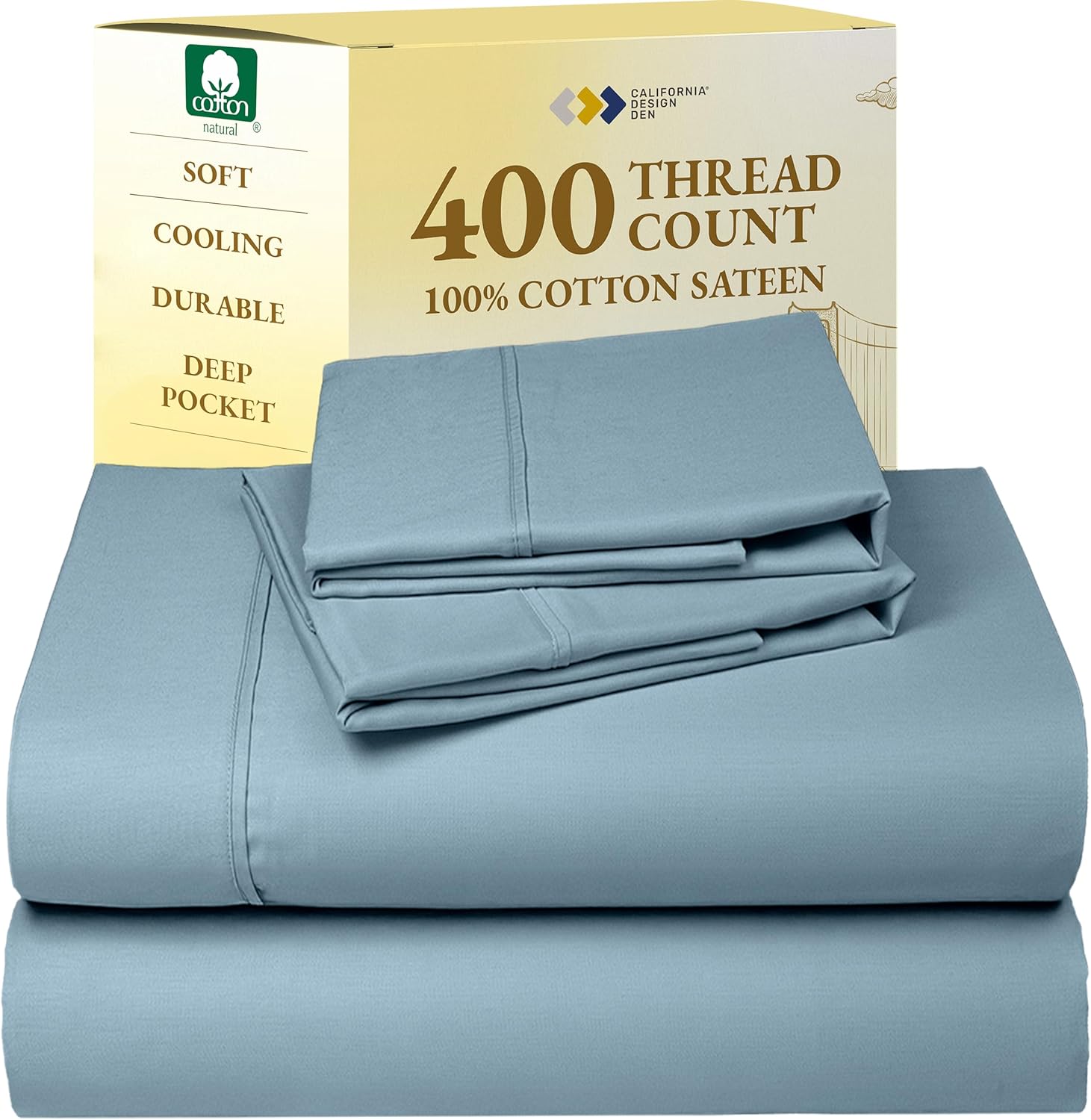 California Design Den King Size Sheets Set - Soft 400 Thread Count Sateen, Natural 100% Cotton Sheets King Size, Deep Pockets with All Around Elastic for a Snug Fit, Cool & Durable Bedding - White - Image 38
