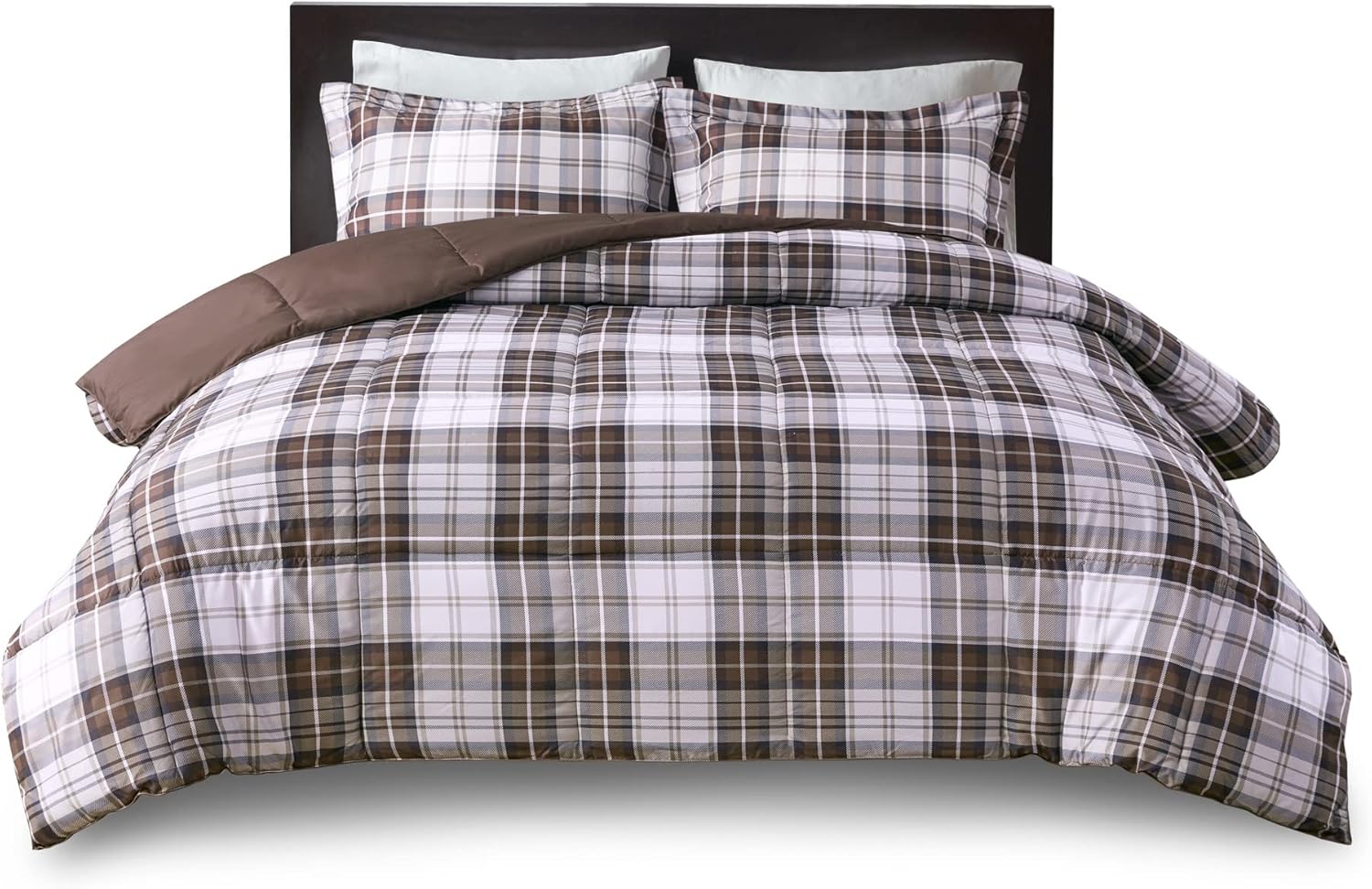Madison Park Essentials Parkston Plaid Comforter, Matching Sham, 3M Scotchguard Stain Release Cover, Hypoallergenic All Season Bedding-Set, Full/Queen, Grey, 3 Piece - Image 10