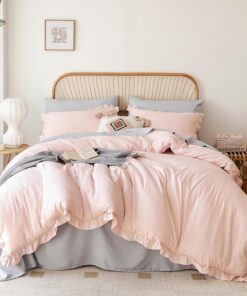 JANZAA Full Size Comforter Pink Comforter Set 3PCS 1 Ruffled Comforter Set and 2 Pillow Cases Blush Pink Bed Set Vintage Farmhouse Shabby Chic Bedding Soft All Season