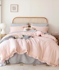 JANZAA Pink Comforter Set Queen 3PCS（1 Ruffled Blush Comforter Set and 2 Pillowcases） Vintage Shabby Chic Bedding Soft Fluffy Comforter Set All Season