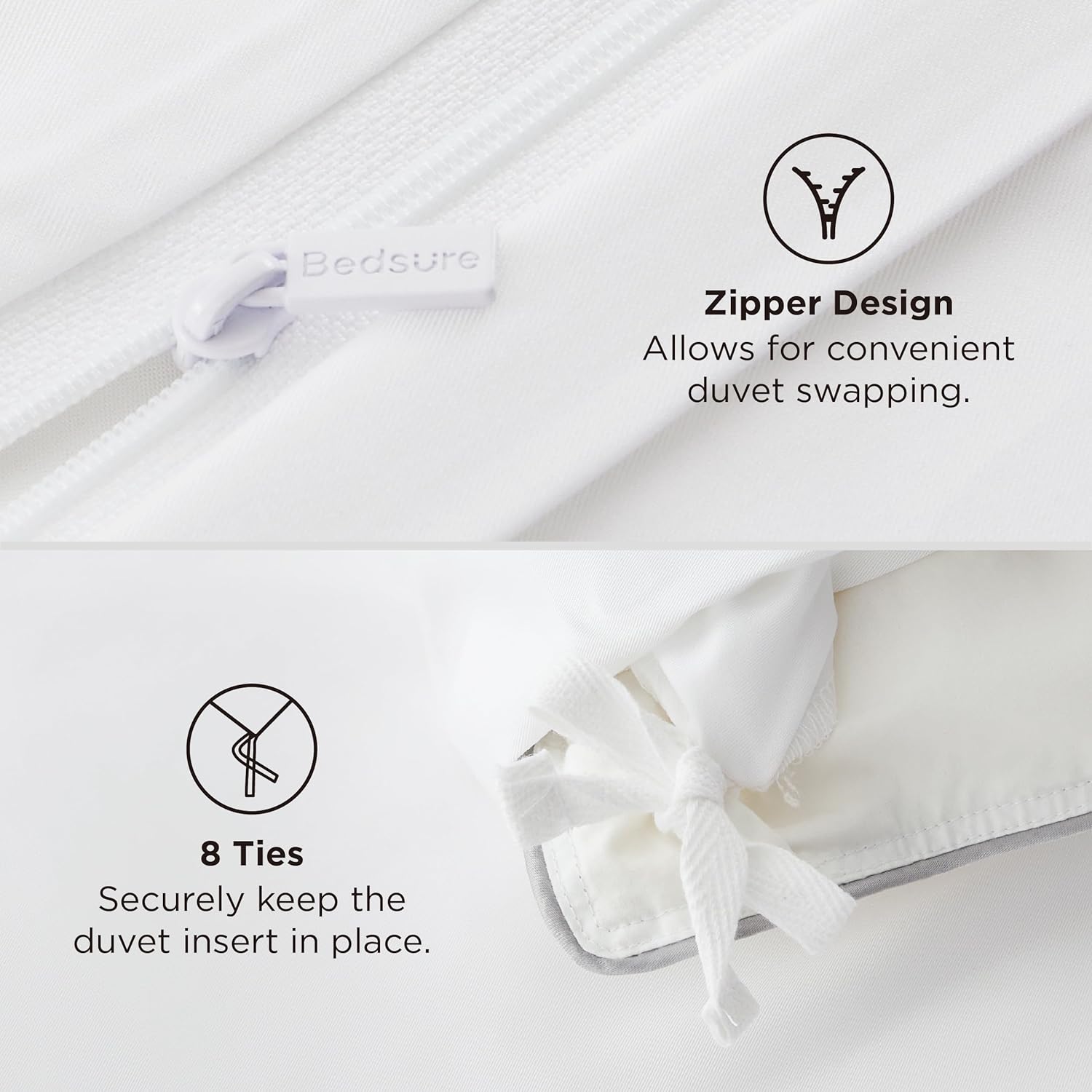 Bedsure Silky Cooling Duvet Cover Queen Size - 100% Rayon Derived from Bamboo Comforter Cover Set for Hot Sleepers, Breathable & Moisture-Wicking Bedding Set, White - Image 5