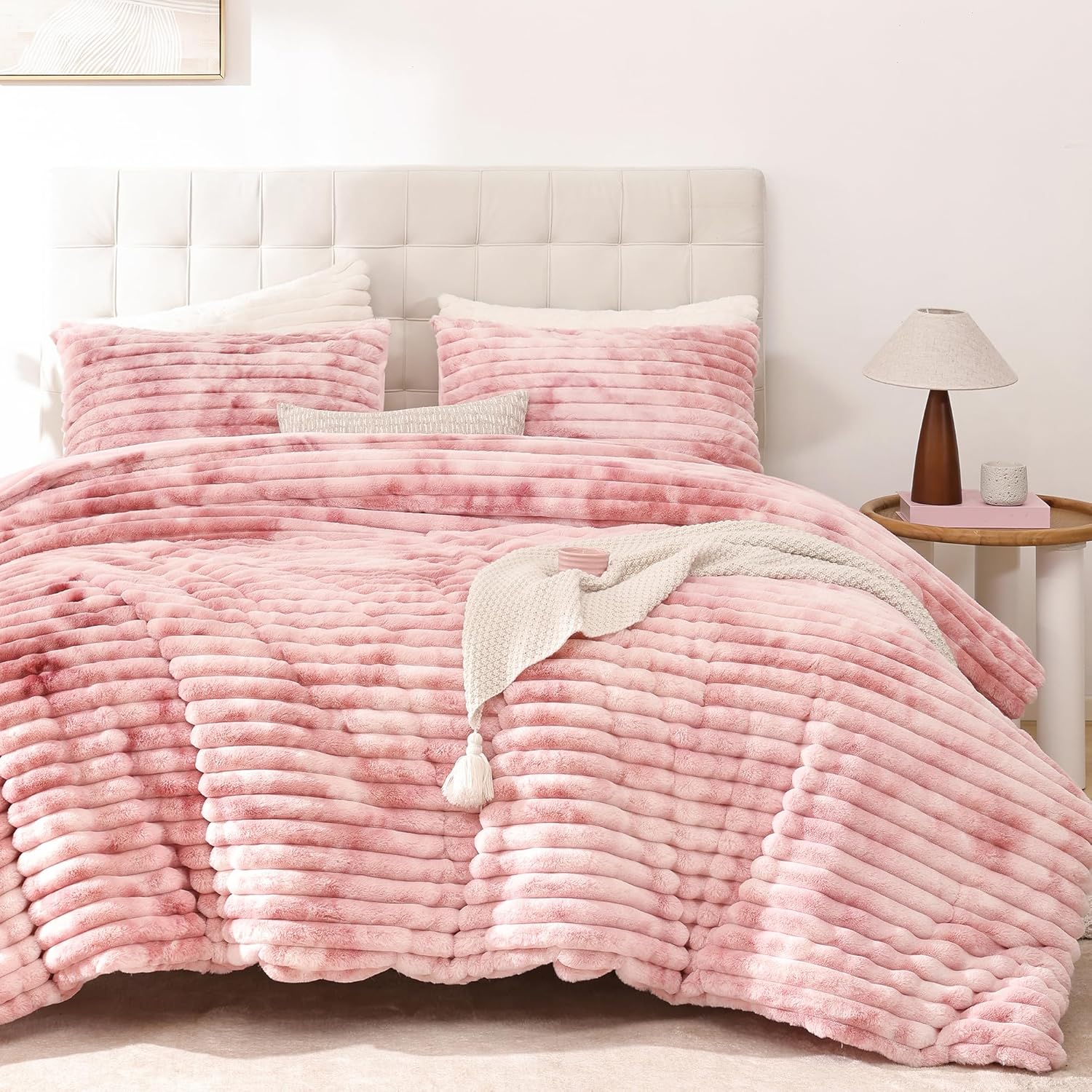 Smoofy Fluffy Queen Comforter Set 3 Pieces - Cream White Fleece Fluffy Comforter Set, Luxury Fuzzy Queen Bedding Set, Soft Warm Bed Set All Season, Heavy Faux Fur Comforter with 2 Pillow Cases - Image 20