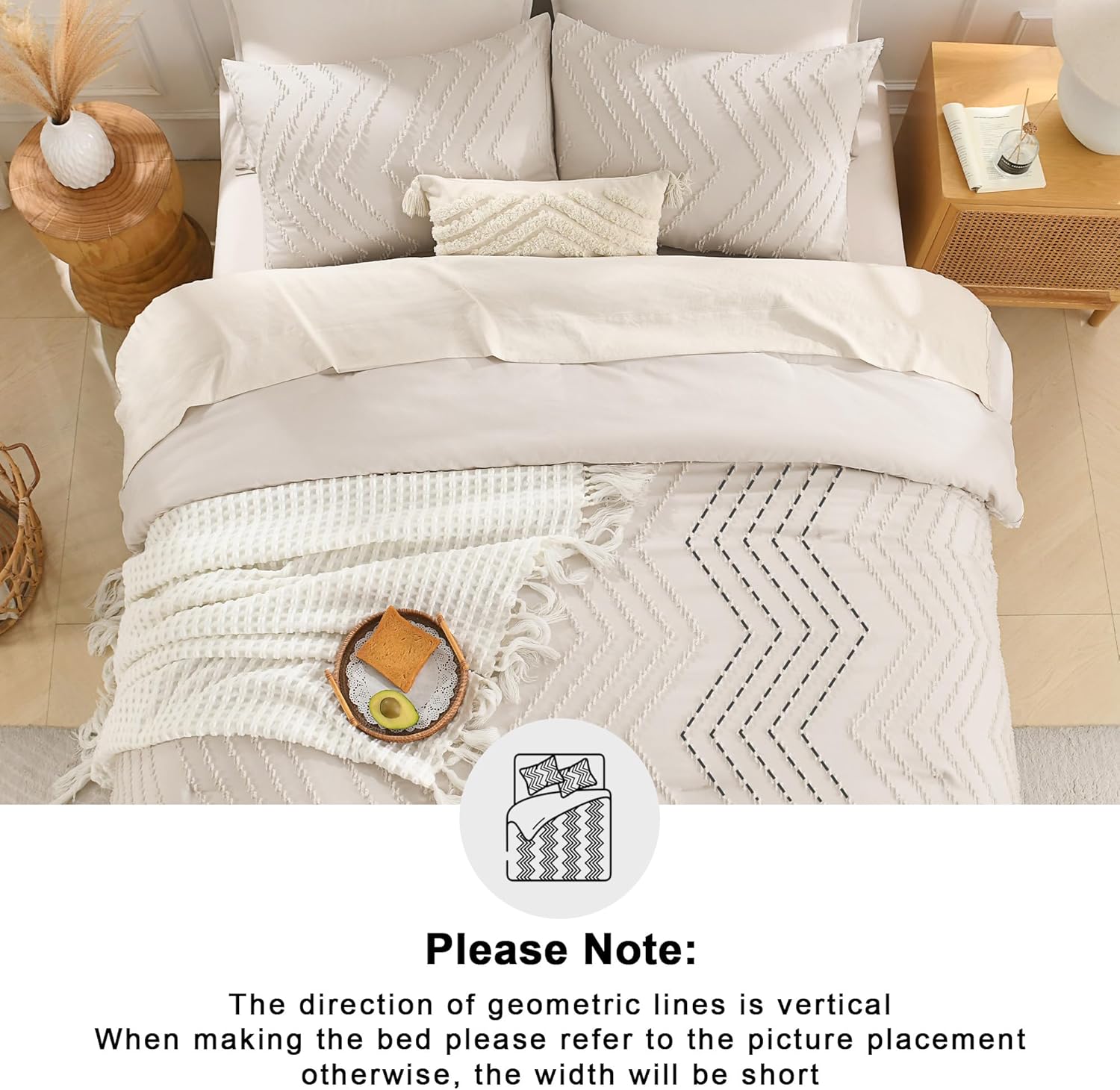 Andency Comforter Full Size Set, Beige Boho Cream Soft Warm Tufted Neutral Bedding Comforter Sets for Full Size Bed, 3 Pieces Aesthetic Chevron Farmhouse Cute Bohemian Textured Bedding Set - Image 5