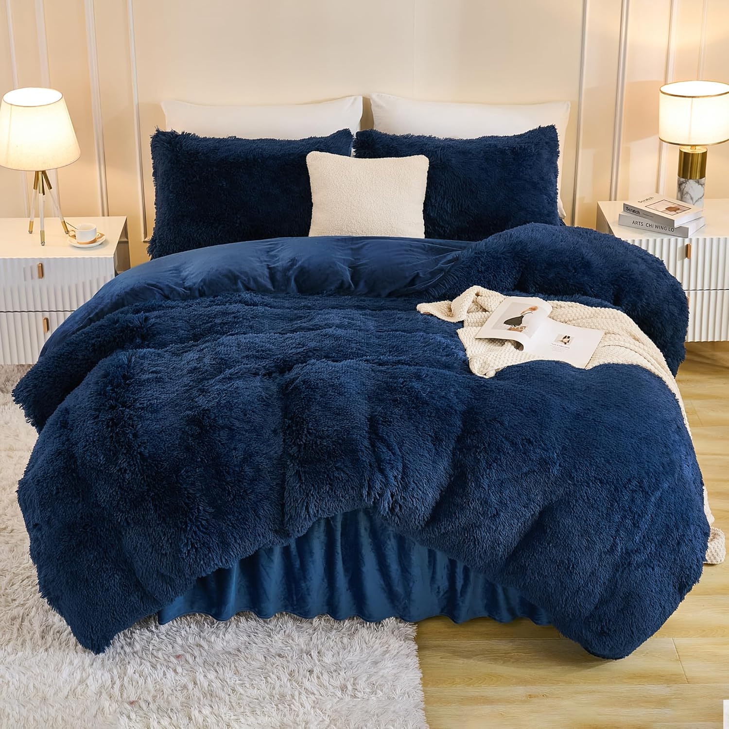 Andency Queen Comforter Set Black, Fluffy Winter Faux Fur Warm Soft Plush Bedding Comforter Set (1 Velvet Comforter & 2 Pillowcases), Fuzzy Thick Heavy Puffy Comforters Bed Set - Image 13