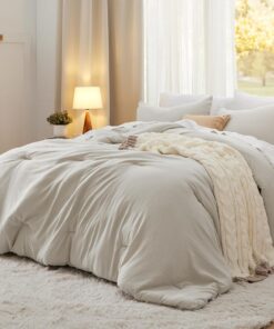 Bedsure King Size Comforter Set, Beige Soft Prewashed Bedding for All Seasons, 3 Pieces GentleSoftâ„¢ Warm Down Alternative Bed Set, 1 Lightweight Comforter (104"x90") and 2 Pillowcases (20"x36")