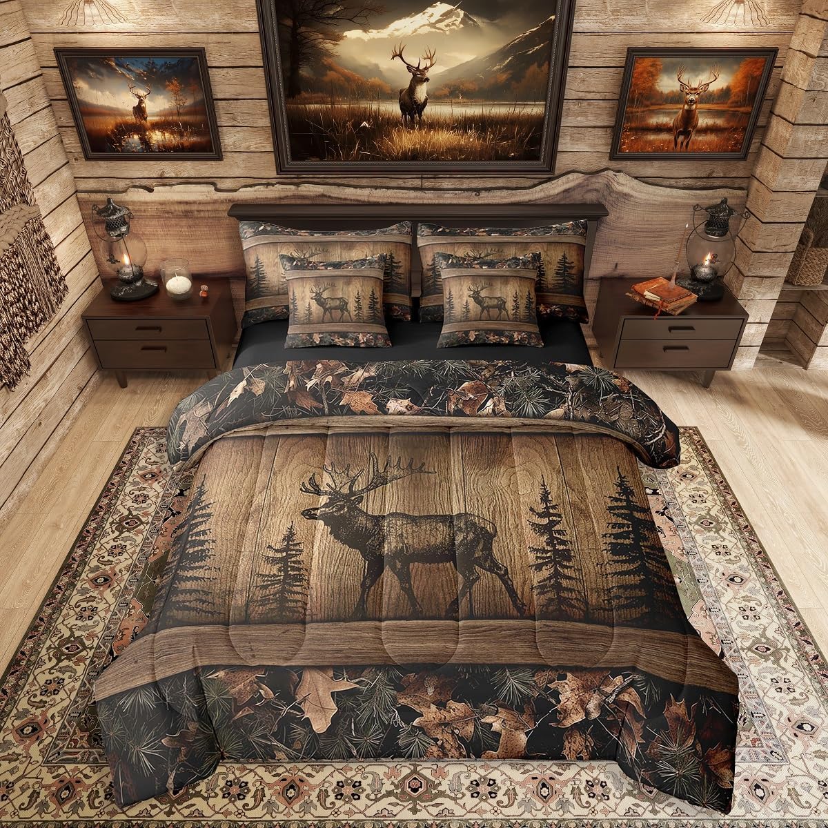 Erosebridal 7 Piece Camo Mallard Duck Comforter Set with Sheets for Kids Boys Men Rustic Farmhouse Cabin Bed in A Bag Queen,Hunting Woodland Duck Bedding Set Country Wood Board Animal Bed Set - Image 21