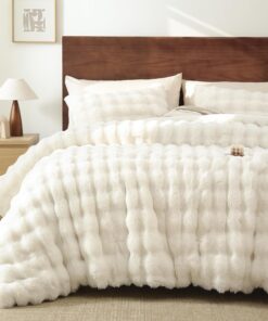 YIKUSH White Comforter Set Full – Ultra Soft & Warm Faux Fur Comforter for Winter, Elegant Fluffy Cream Comforter with Pillowcases, Cozy White Full Bedding Set