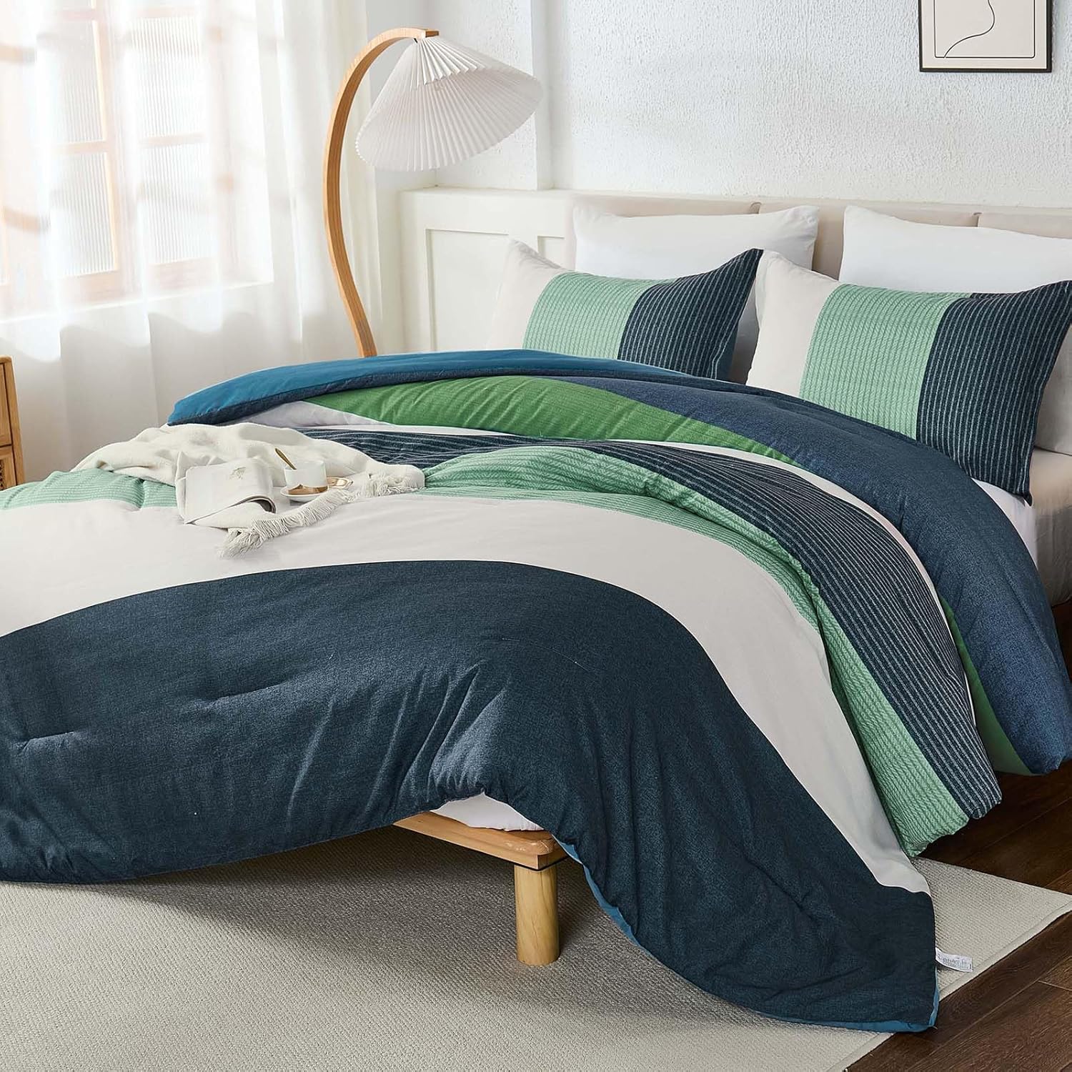 WONGS BEDDING Black Comforter Set Queen, Reversible Black Grey Stripe Down Alternative Comforter for All Season,3 Pieces(1 Patchwork Comforter+2 Pillowcases), Soft Microfiber Bedding Set 90"×90" - Image 9