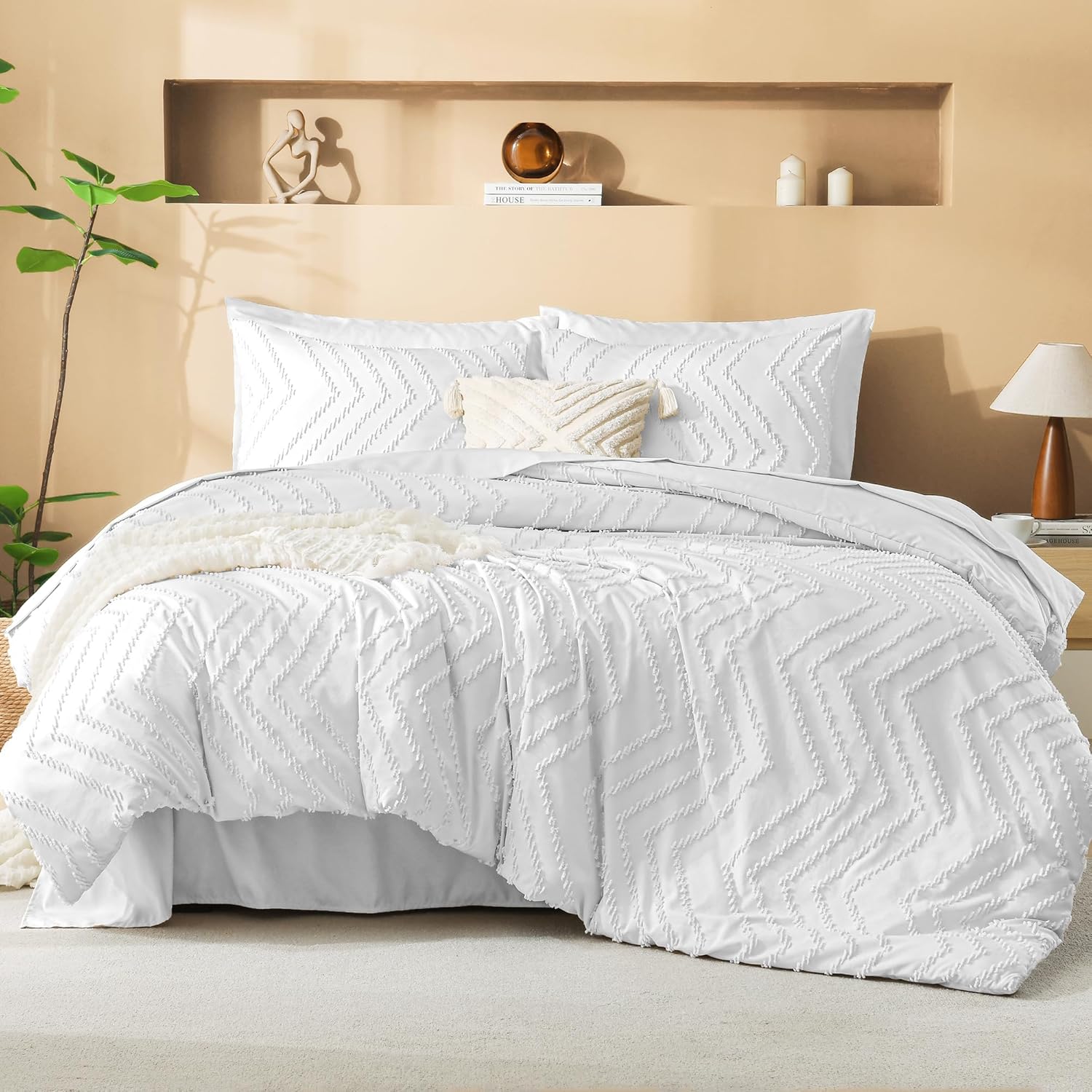 Litanika California King Size Comforter Set with Sheets Beige - 7 Pieces Bed in a Bag Cal King Chevron Tufted Complete Bedding Sets with Comforter, Sheets, Pillowcases & Shams - Image 29