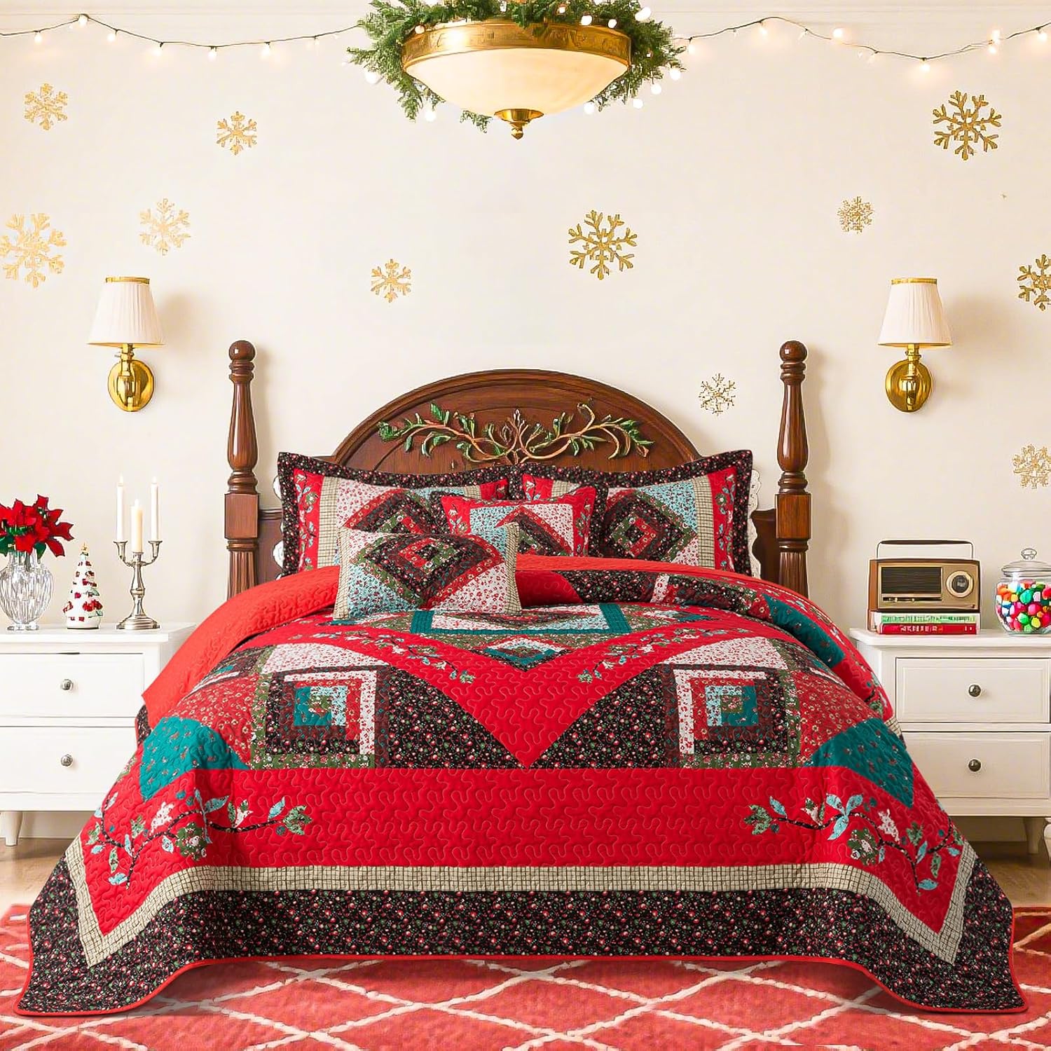 BEDIFANY Cotton King Size Quilt Sets, Lightweight King Quilt Bedding Set (98 x 106 inch) Garden Style Floral Bedspread King Size Coverlet Set for Bed Decorations - All Seasons, 3 Pieces - Image 8