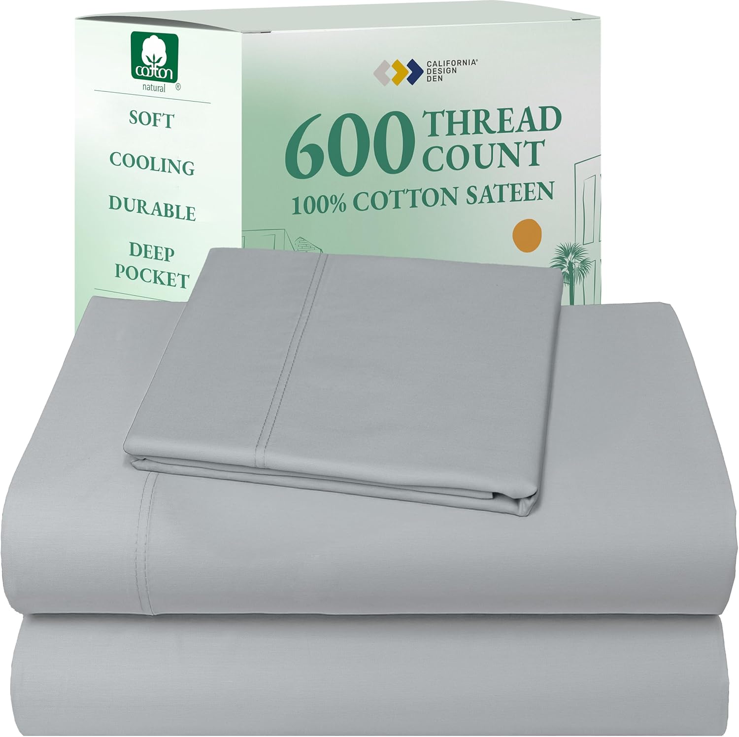 California Design Den Queen Sheet Set - Luxury 600 Thread Count Sateen, 100% Cotton Deep Pocket Queen Sheets with All Around Elastic, Snug Fit, Hotel Quality Bedding Set - White - Image 11