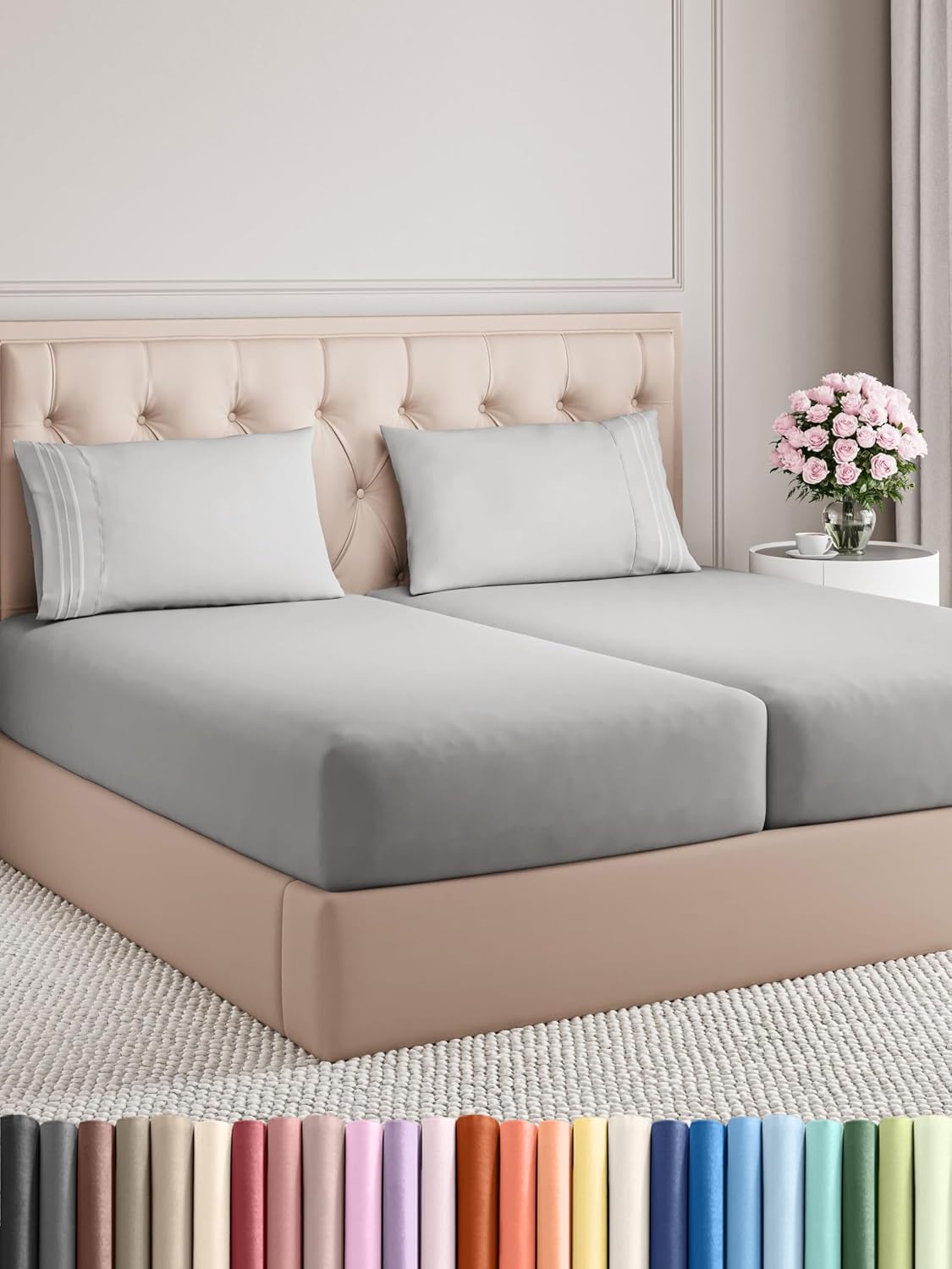 King Size 4 Piece Sheet Set - Comfy Breathable & Cooling Bed Sheets Set - Hotel Luxury Bedding for Women, Men, Kids, Teens, Boys & Girls - Deep Pockets, Soft and Wrinkle Free - Oeko-Tex - French Grey - Image 108