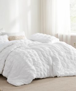 Bedsure Bed in a Bag Queen - 7 Pieces Plaid Seersucker Bedding Comforter Sets, Soft Lightweight White Boho Bed Set with Comforters Queen Size, Sheets, Pillowcases & Shams